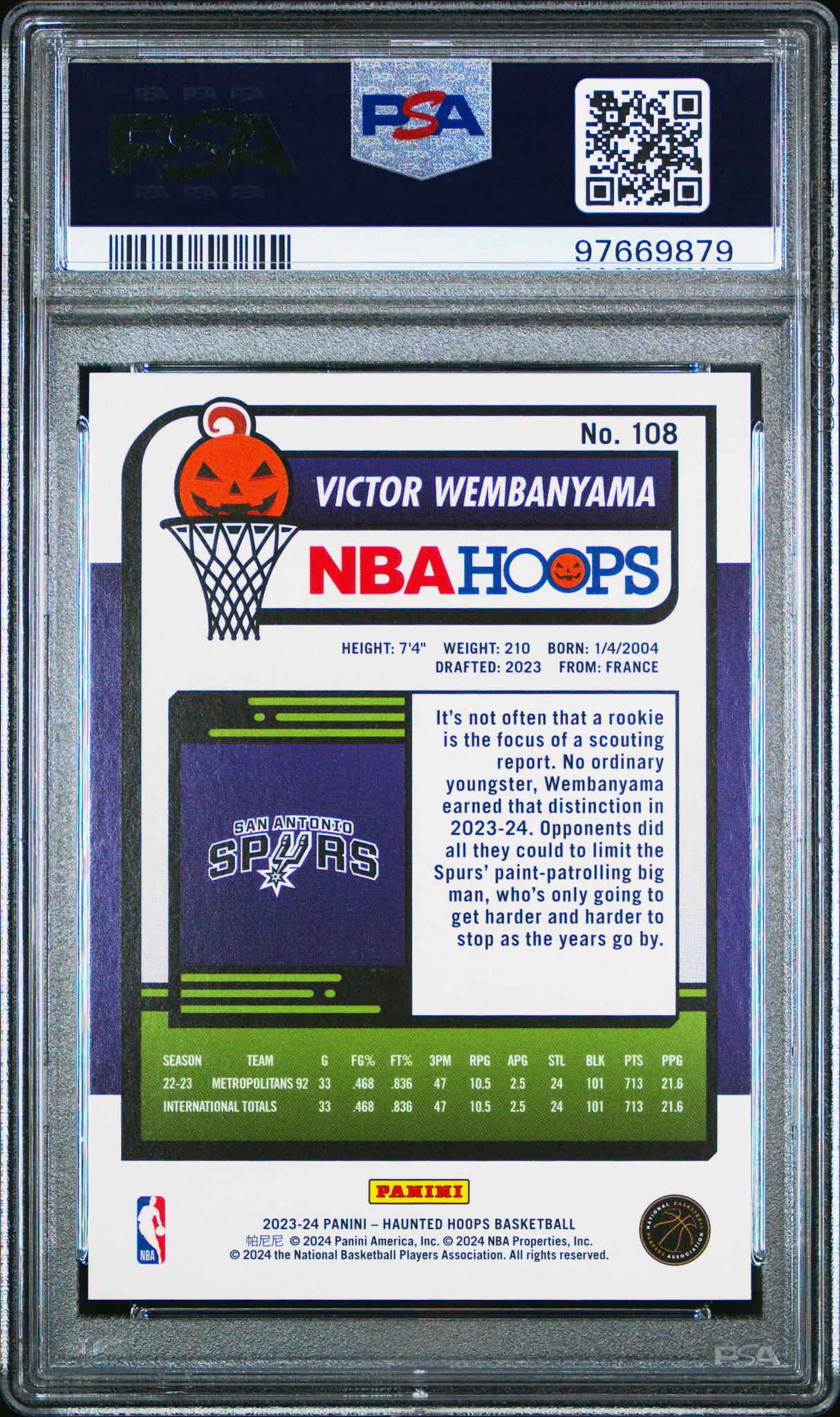 2023 Hoops Haunted Holo Webs Victor Wembanyama #108 PSA 10