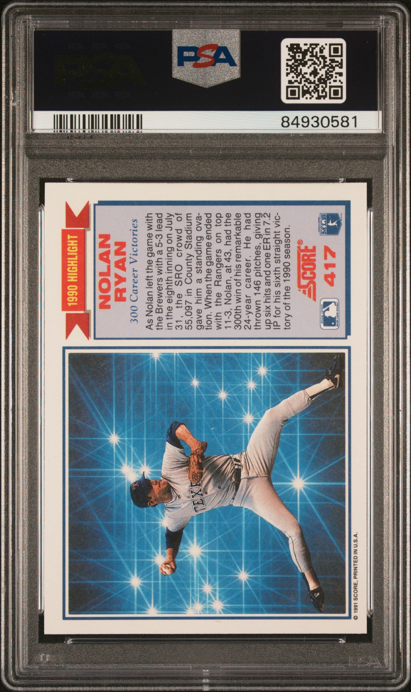 1991 Score Nolan Ryan #417 PSA 10