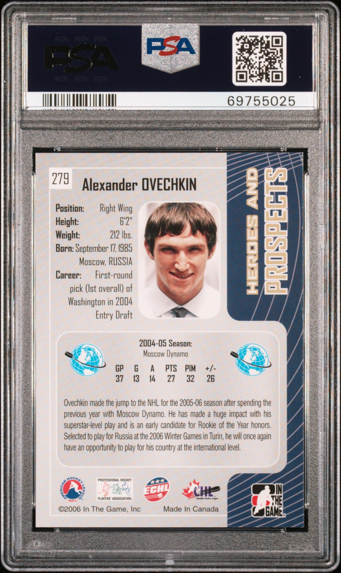 2005 Itg Heroes and Prospects Alex Ovechkin #279 PSA 10