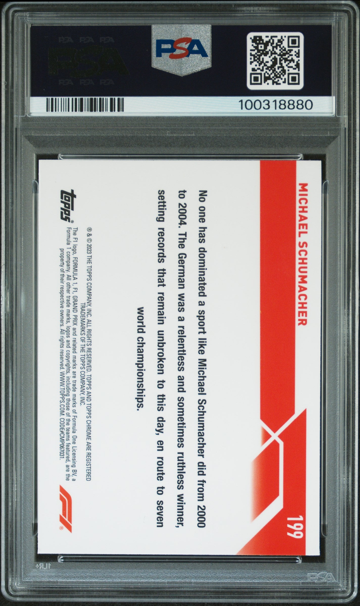 2023 Topps Chrome Formula 1 Gold Wave Michael Schumacher #199 /50 PSA 9
