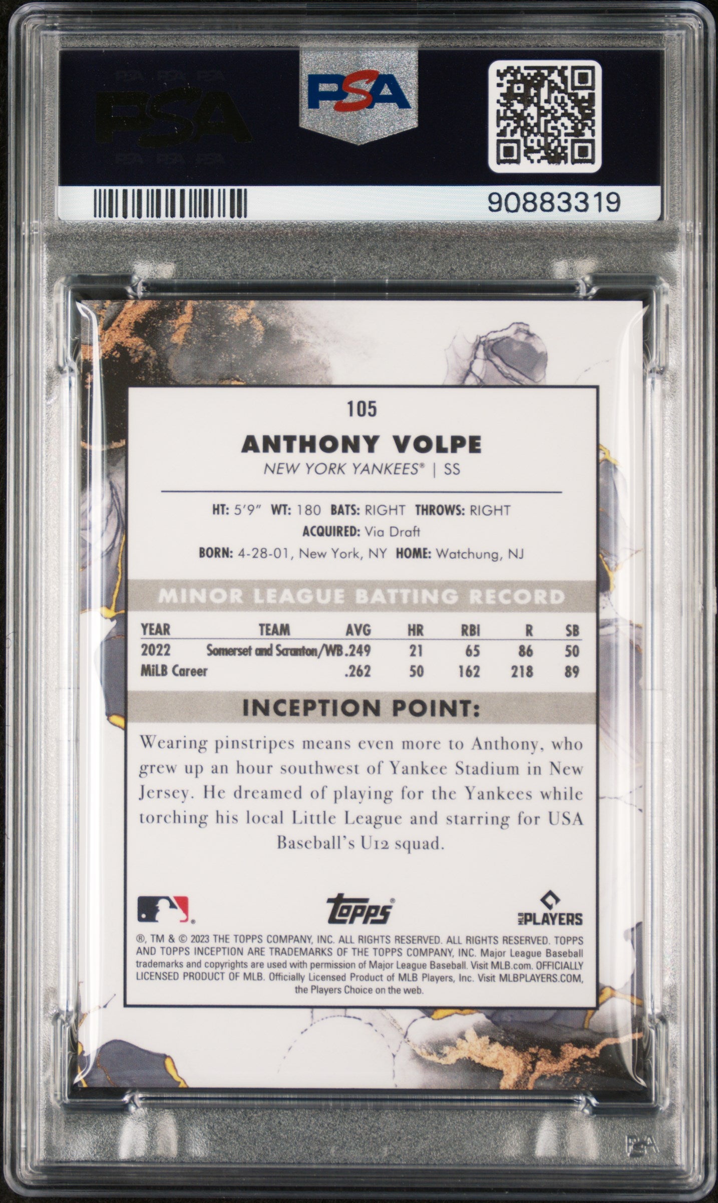 2023 Topps Inception Orange Anthony Volpe #105 /50 PSA 9
