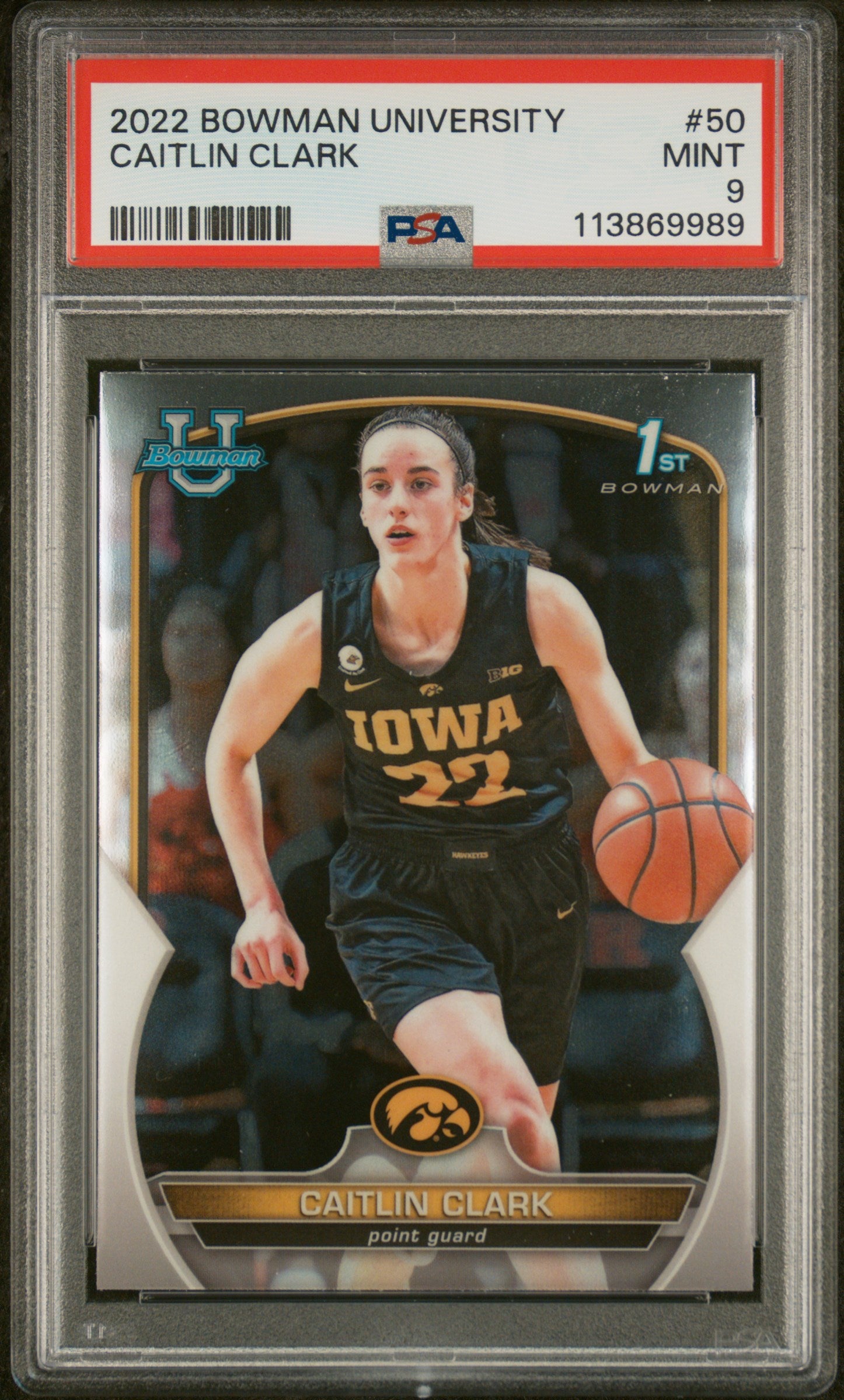 2022 Bowman University Caitlin Clark #50 PSA 9