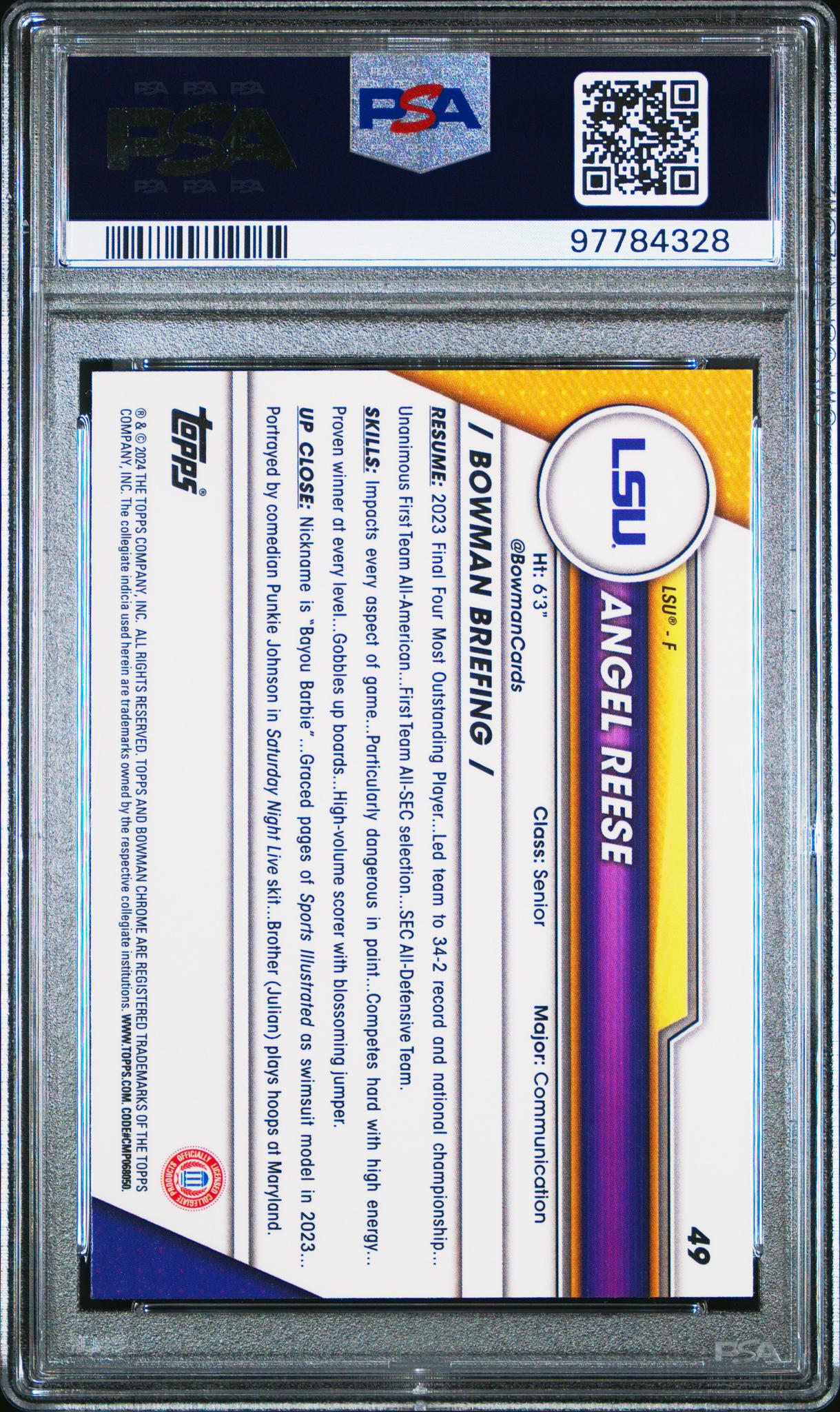 2023 Bowman University Chrome Angel Reese #49 PSA 10
