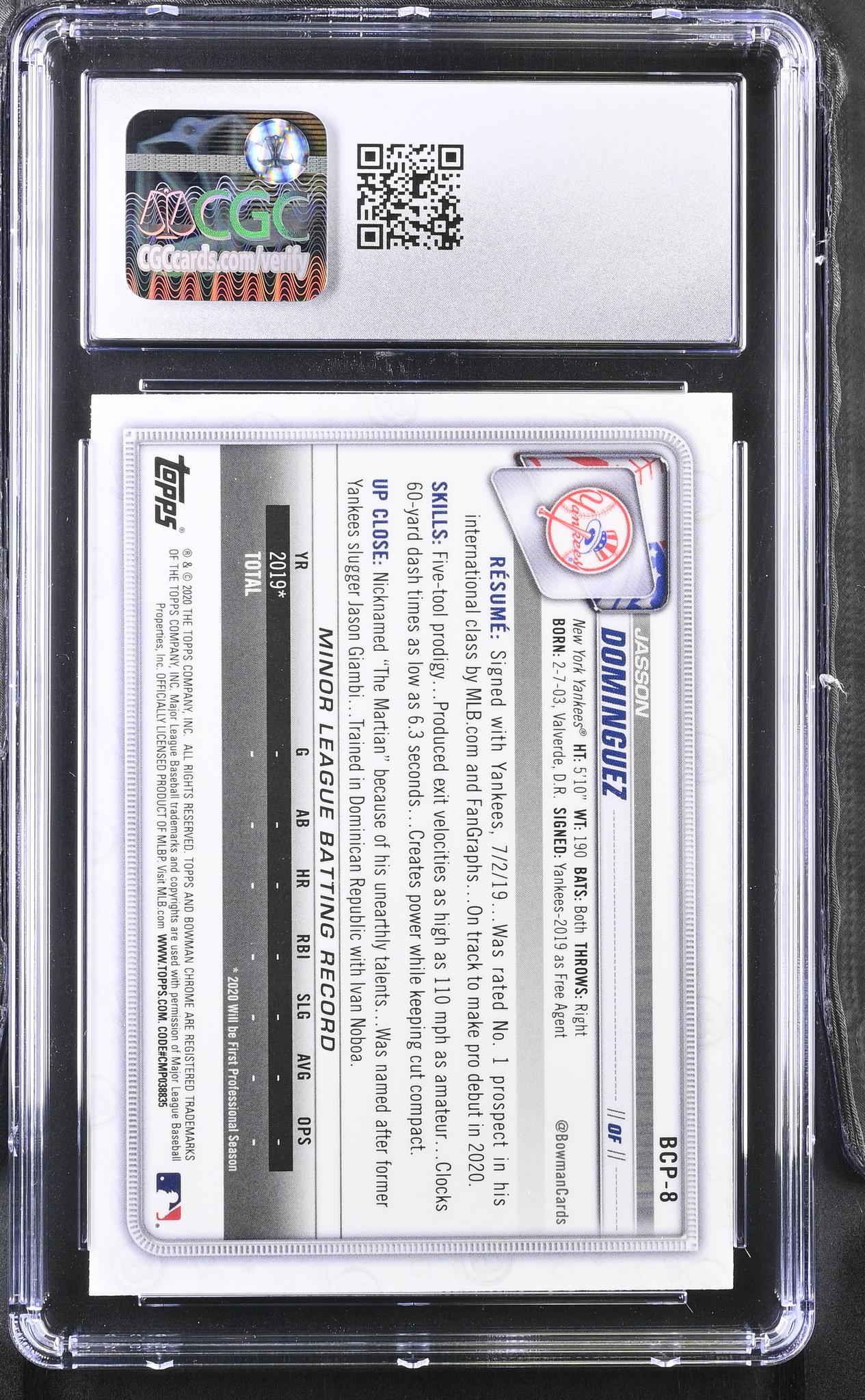 2020 Bowman Chrome #BCP-8 Jasson Dominguez Mega Box CGC 10
