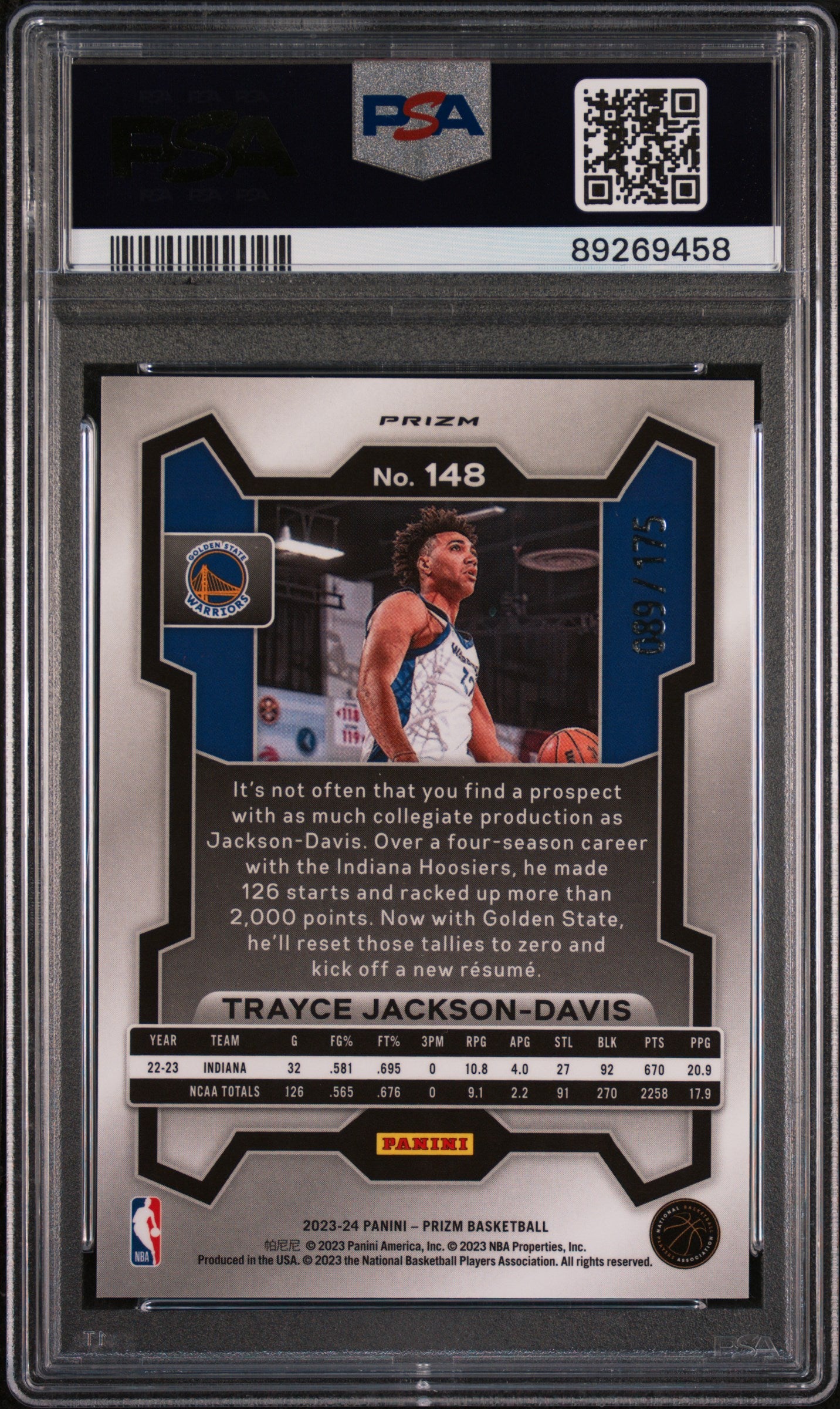 2023 Panini Prizm White Prizm Trayce Jackson-Davis #148 /175 PSA 10