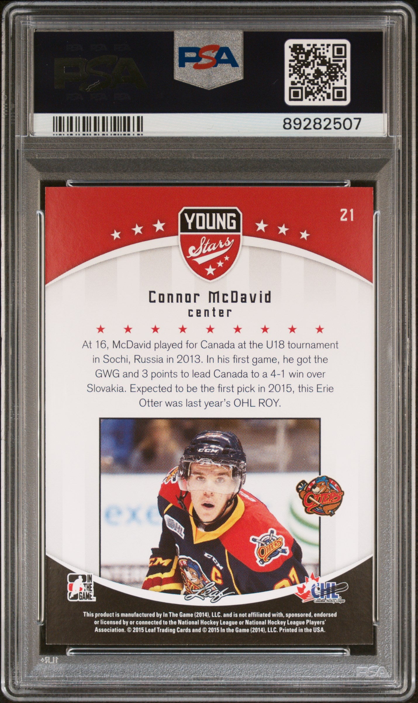 2015 Leaf Itg Chl Draft Young Stars Connor Mcdavid #21 PSA 10
