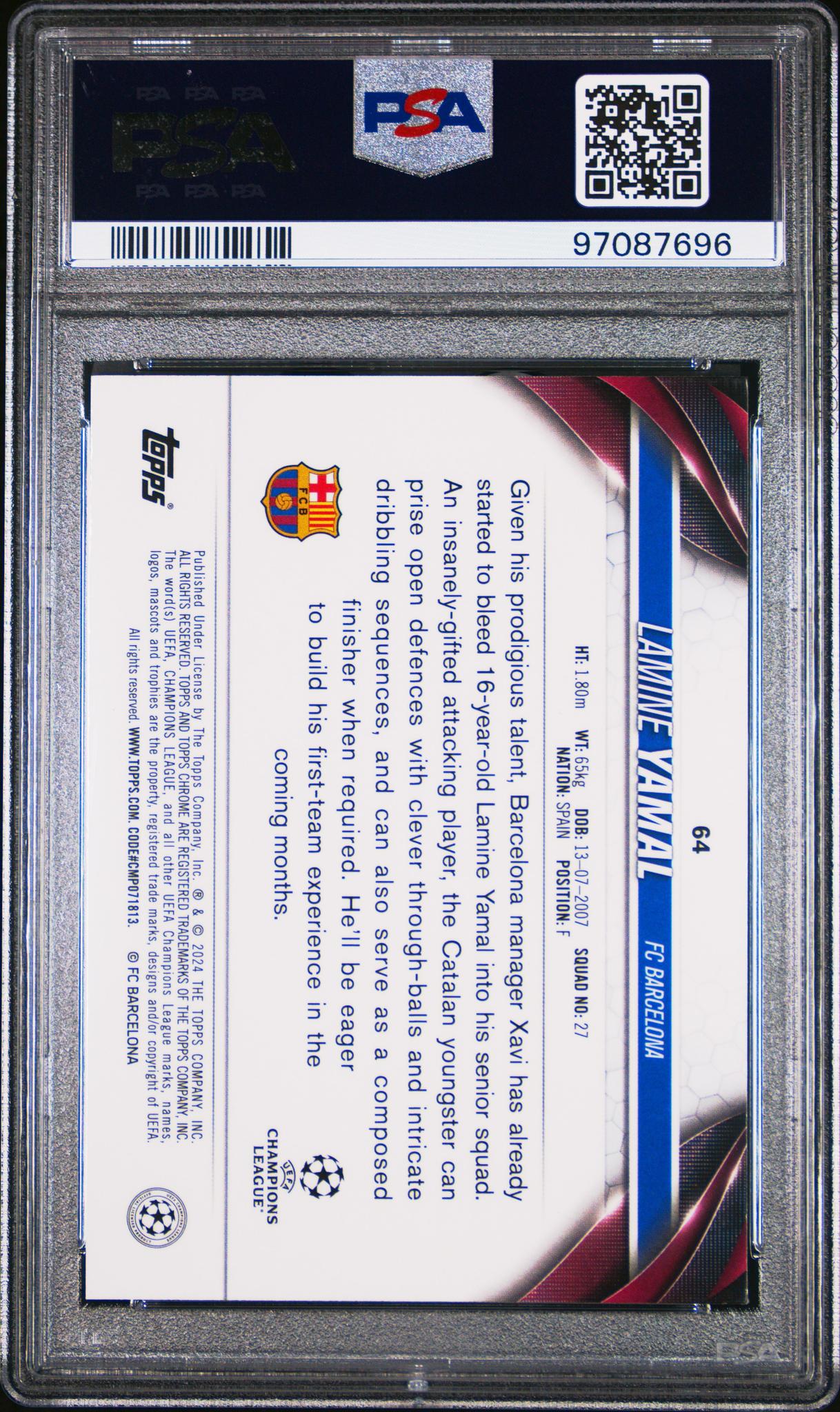 2023 Topps Chrome UEFA Club Competitions Lamine Yamal #64 PSA 10