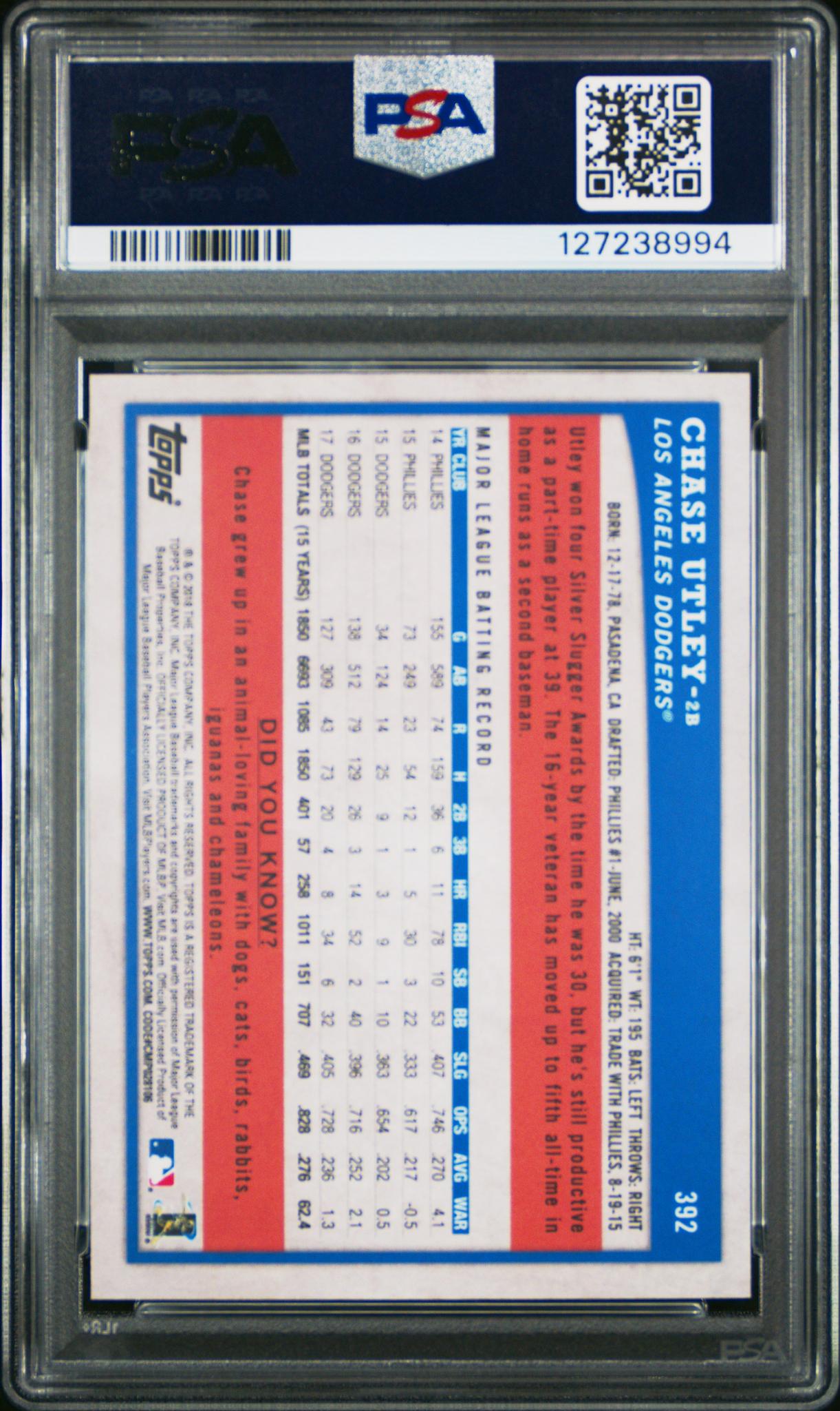 2018 Topps Big League Chase Utley #392 PSA 10