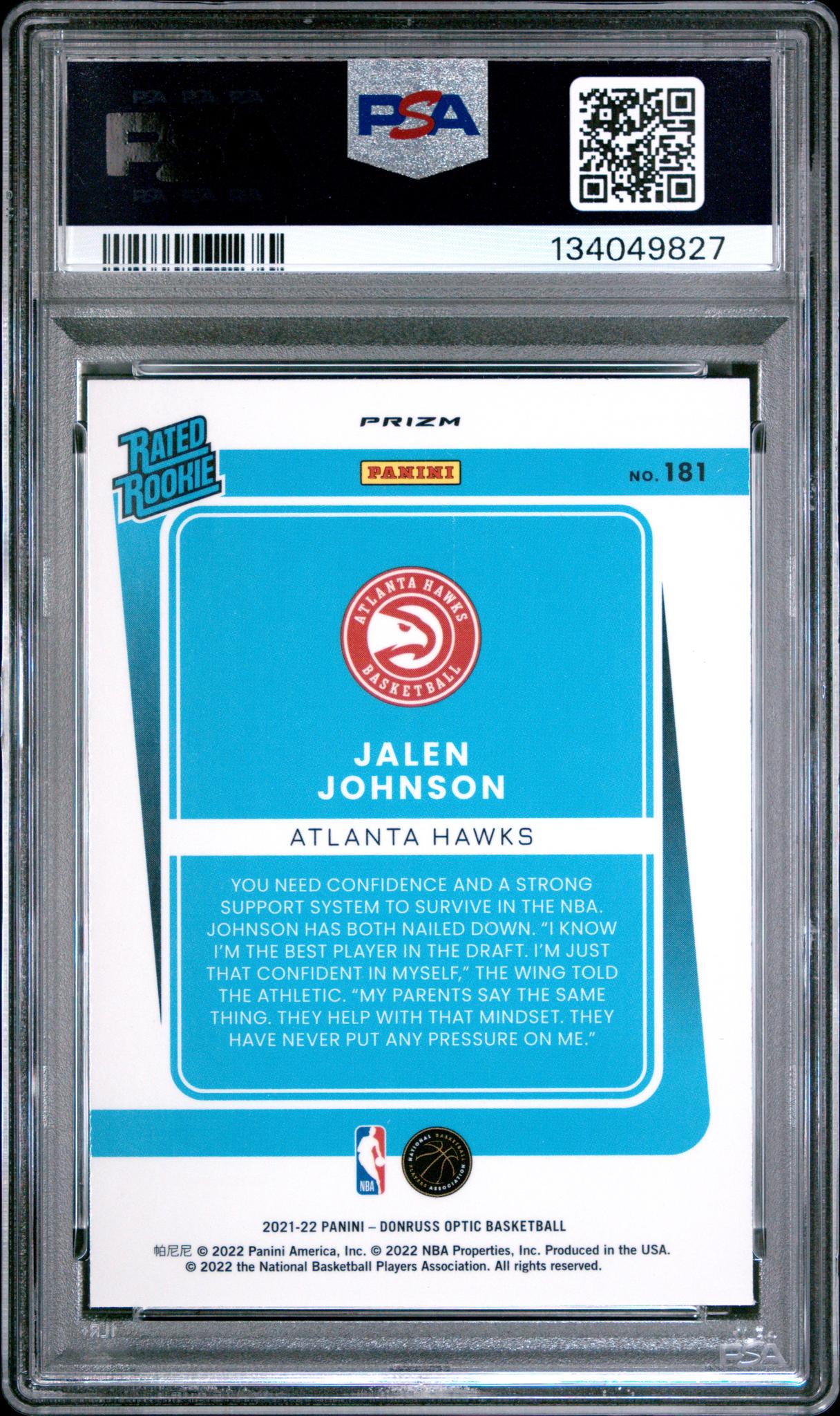 2021 Donruss Optic Red Pulsar Jalen Johnson #181 PSA 9