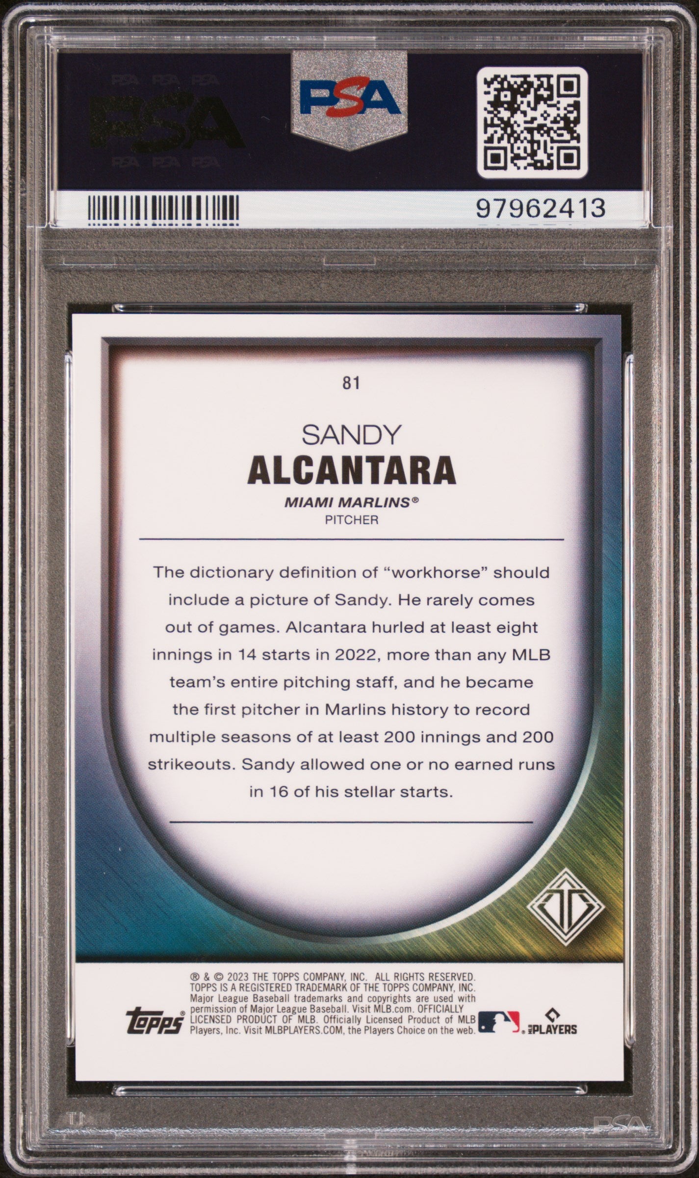 2023 Topps Transcendent Collection Transcendent Icons Chrome Gold Sandy Alcantara #81 /10 PSA 9