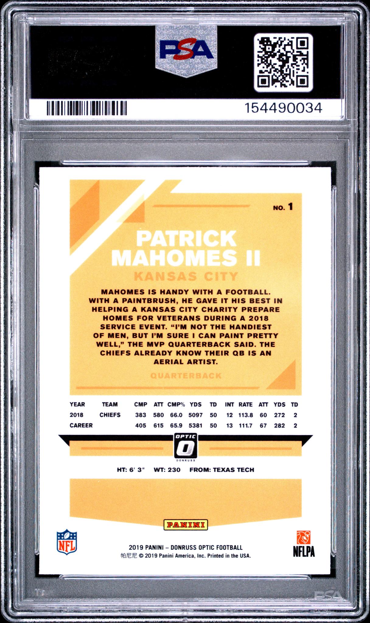 2019 Donruss Optic Patrick Mahomes II #1 PSA 10