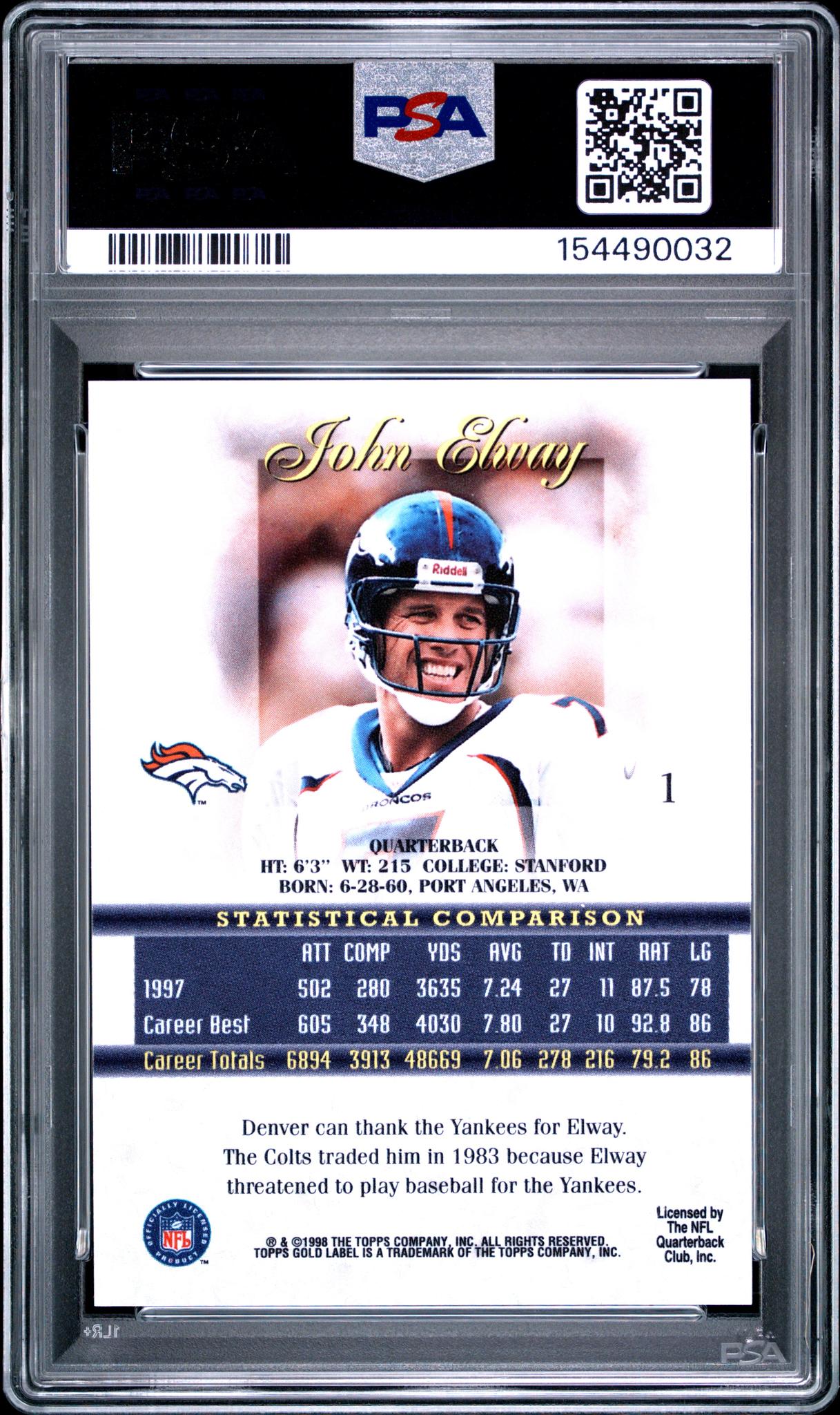 1998 Topps Gold Label Class 1 John Elway #1 PSA 9