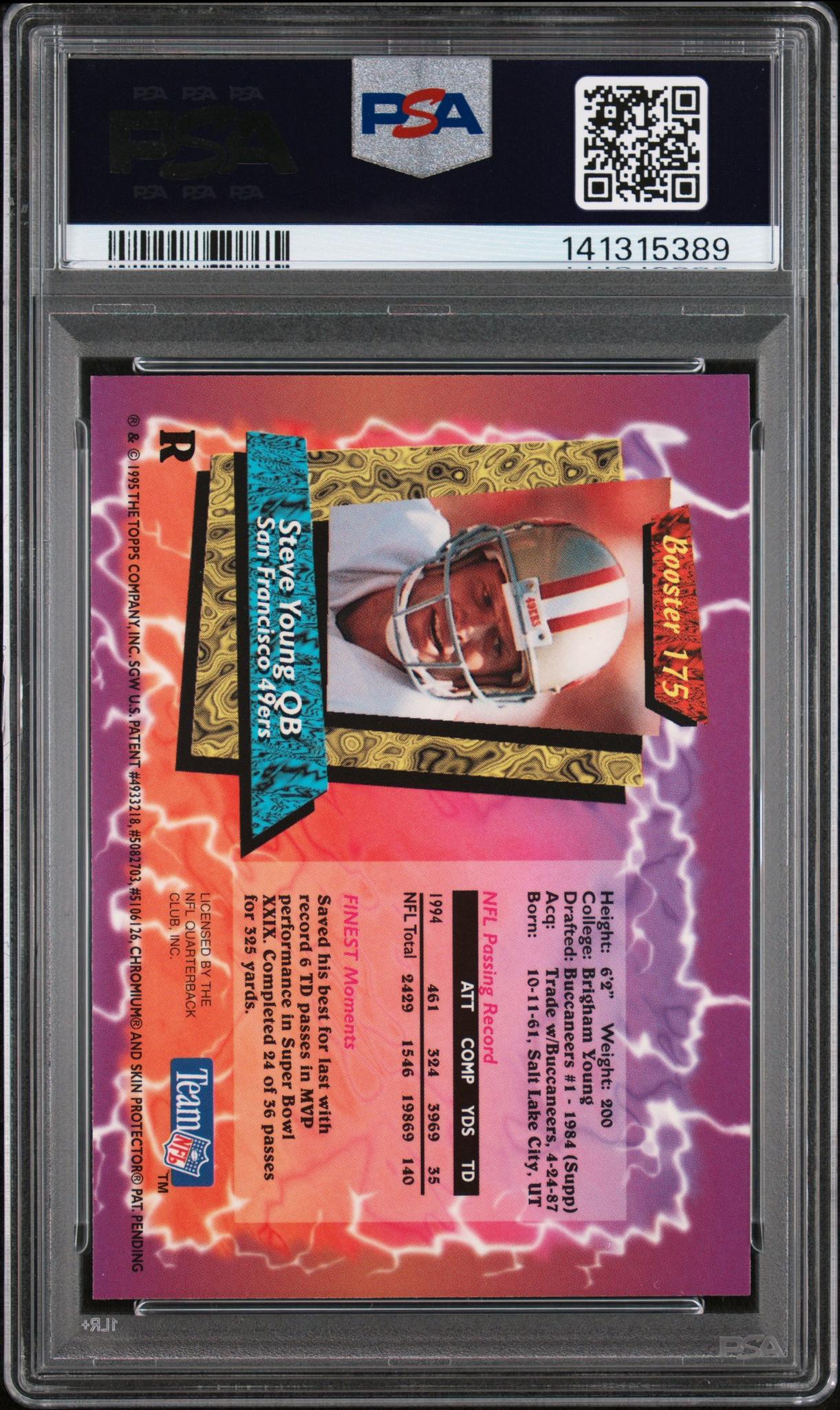 1995 Finest Booster Refractor W/Coating Steve Young #175 PSA 8
