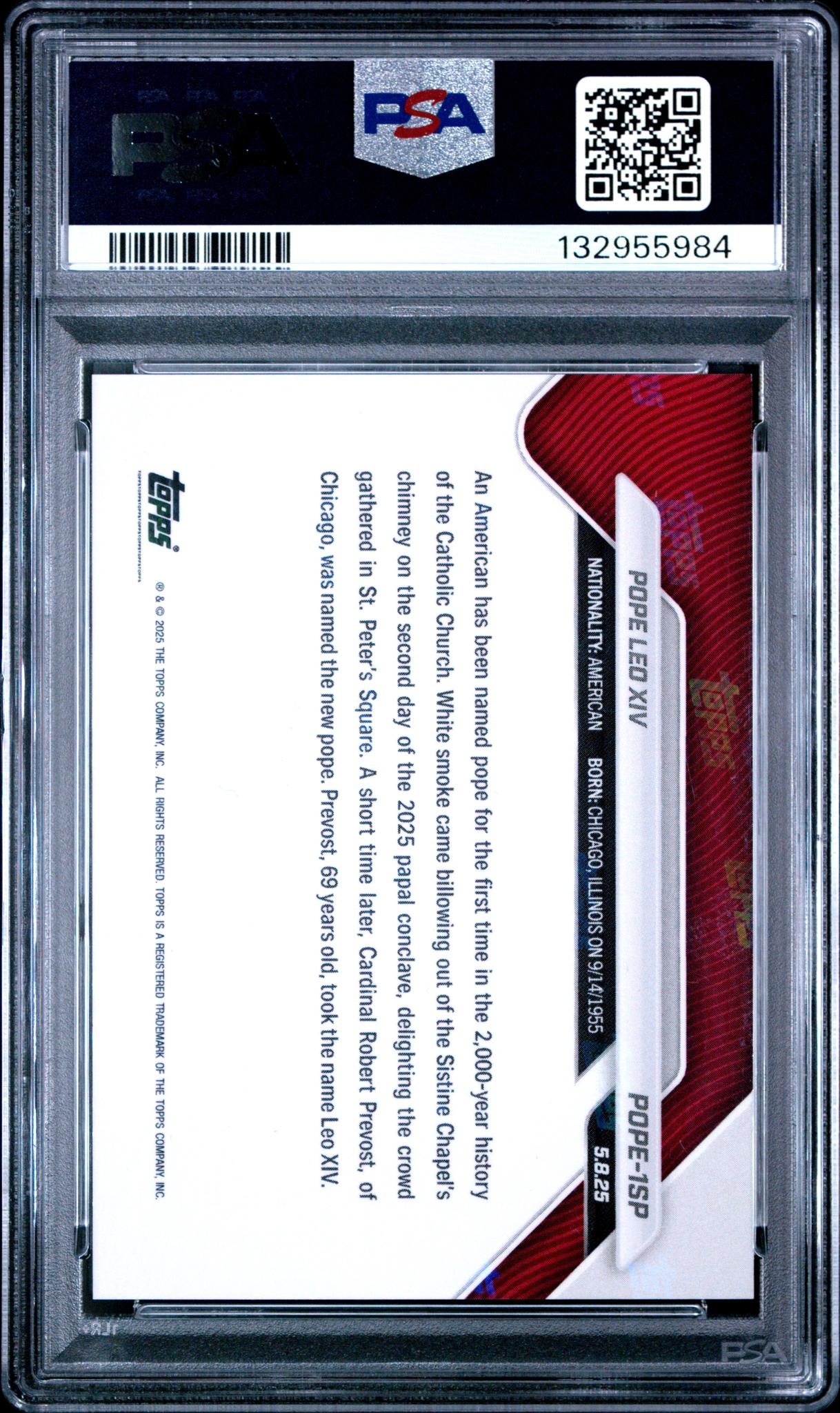 2025 Topps Now White Smoke Variation Pope Leo Xiv #POPE1SP /297 PSA 10