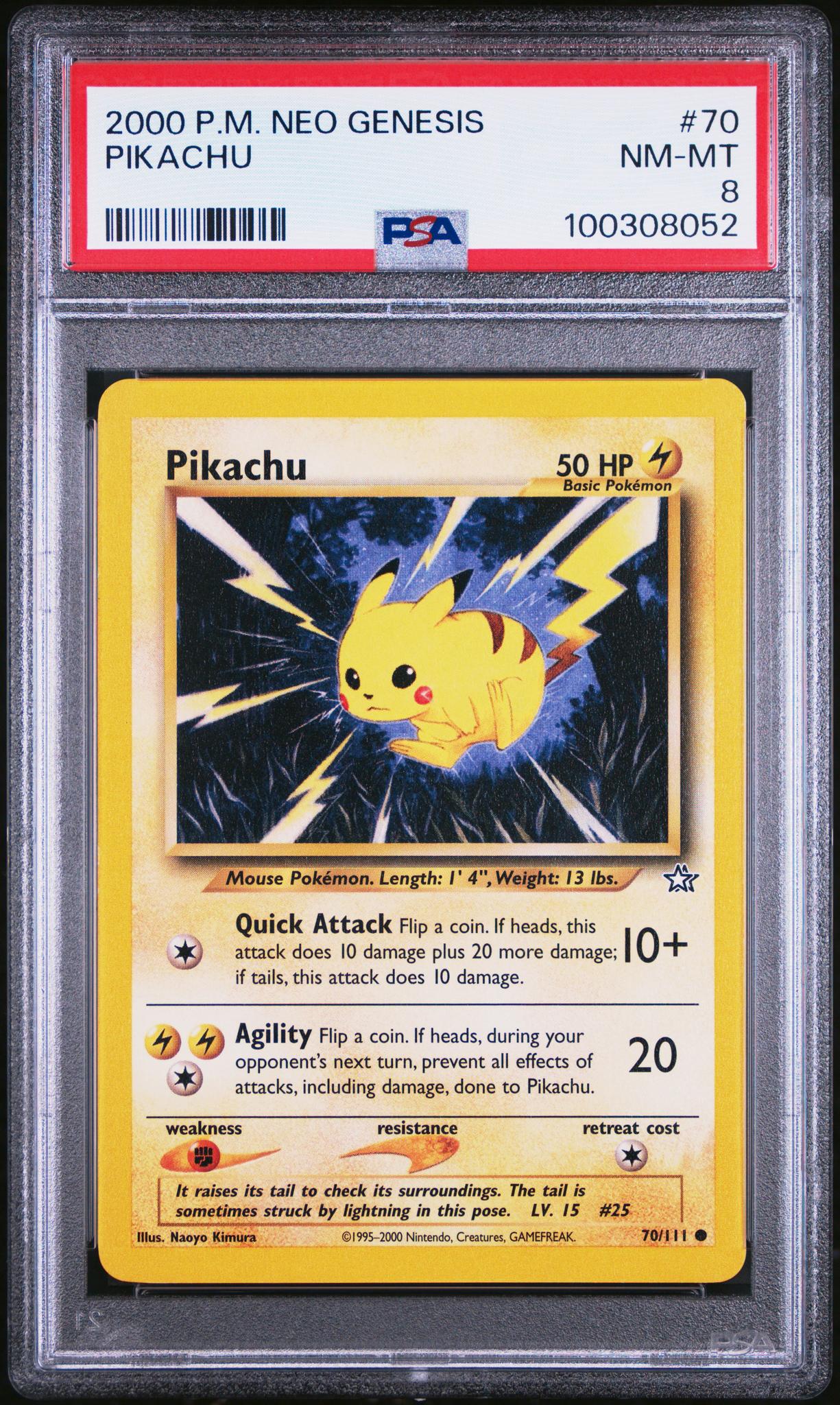 2000 Pokemon Neo Genesis Pikachu #70 PSA 8
