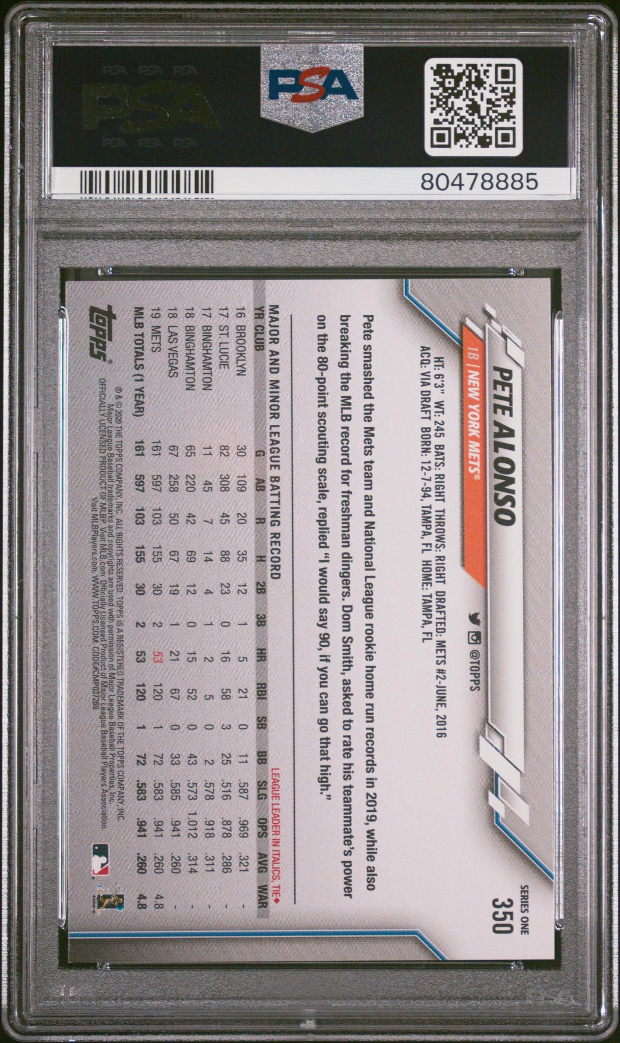 2020 Topps Factory Set Orange Pete Alonso #350 /99 PSA 10
