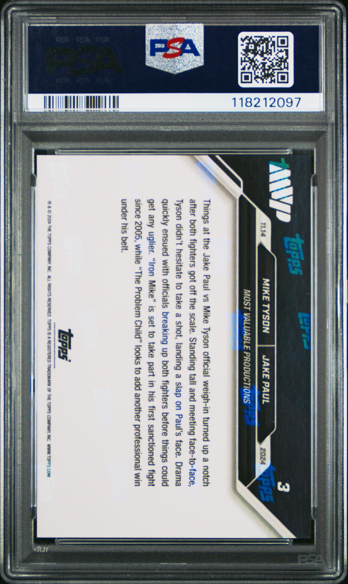 2024 Topps Now Boxing Mike Tyson/Jake Paul #3 PSA 10