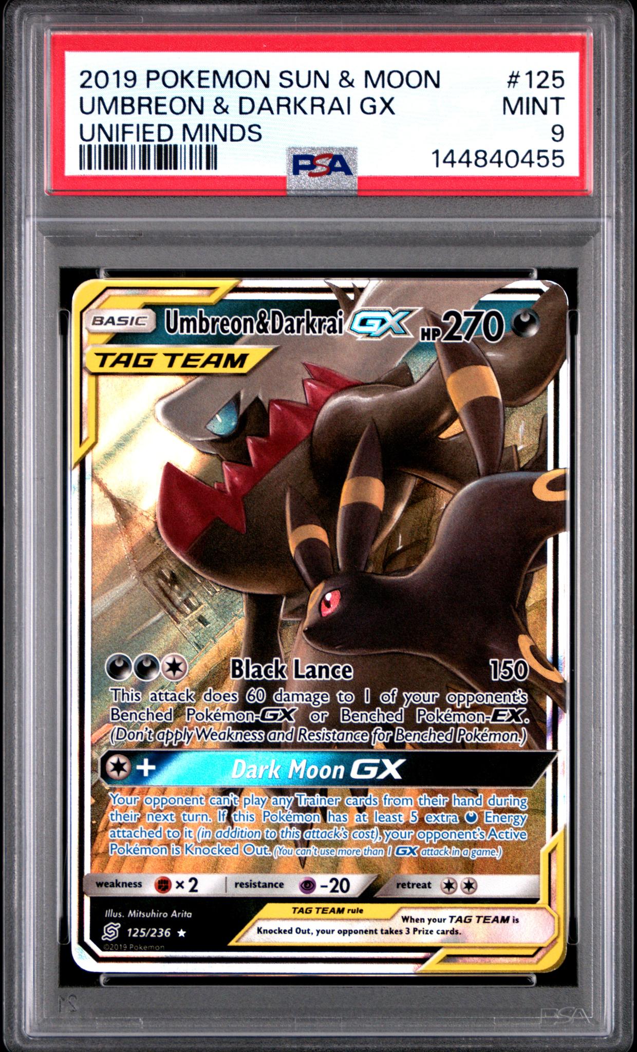 2019 Pokemon Sun and Moon Unified Minds Darkrai/Umbreon Gx #125 PSA 9