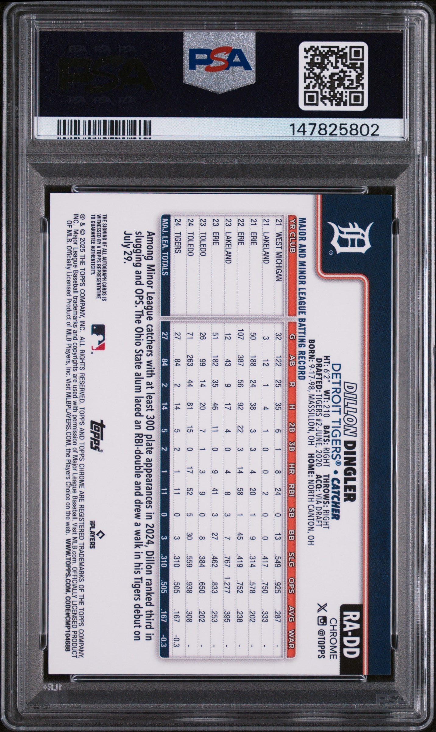 2025 Topps Chrome Dillon Dingler #RA-DD PSA 9