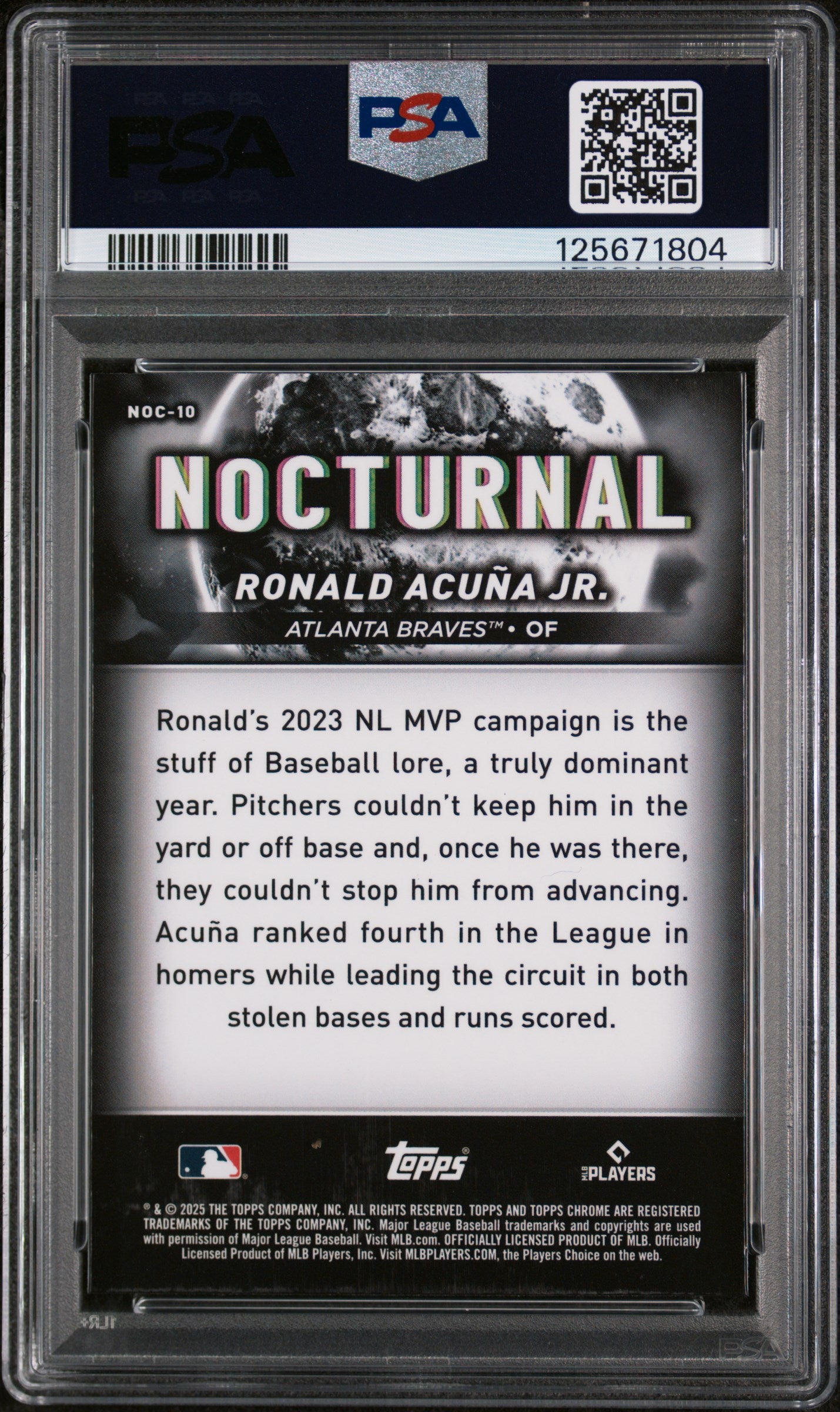 2025 Topps Chrome Black Nocturnal Ronald Acuna Jr. #NOC10 PSA 10