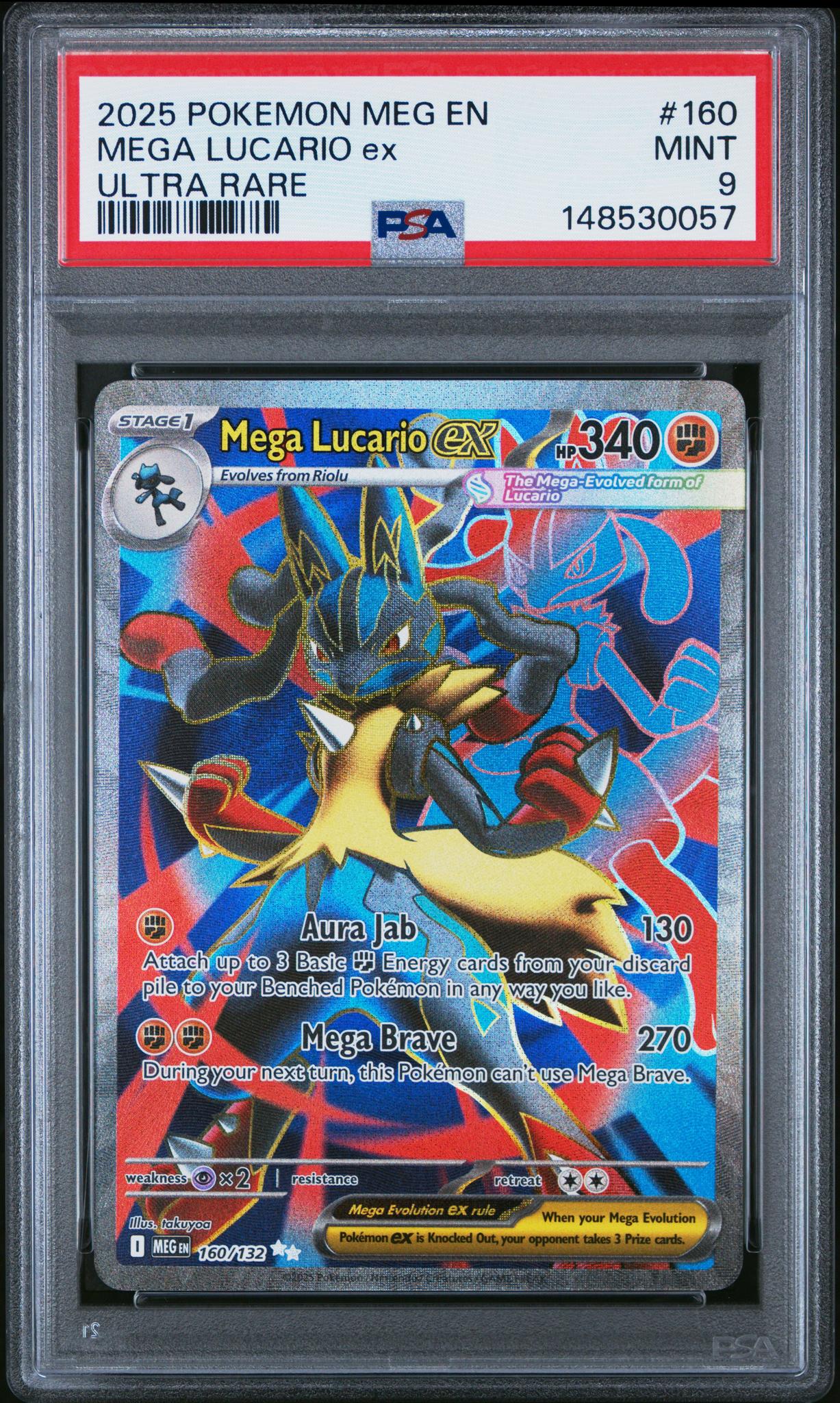 2025 Pokemon Mega Evolution Ultra Rare Mega Lucario Ex #160 PSA 9