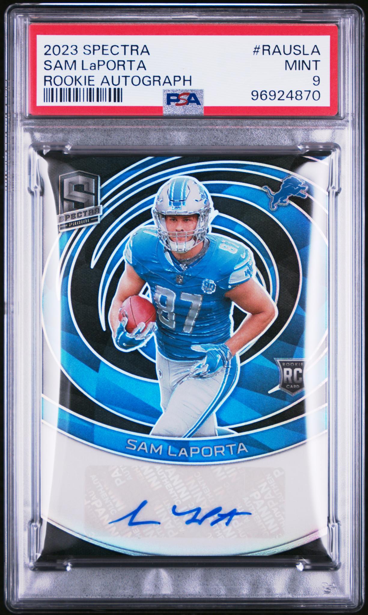 2023 Panini Spectra Rookie Autographs Sam Laporta #RAUSLA /75 PSA 9