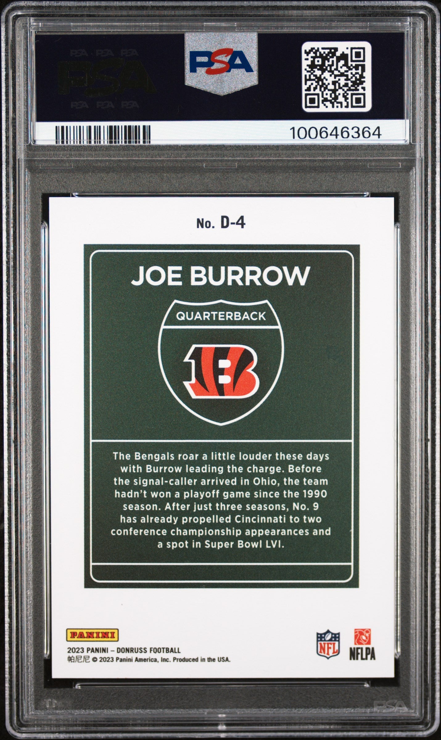 2023 Donruss Downtown! Joe Burrow #D-4 PSA 10
