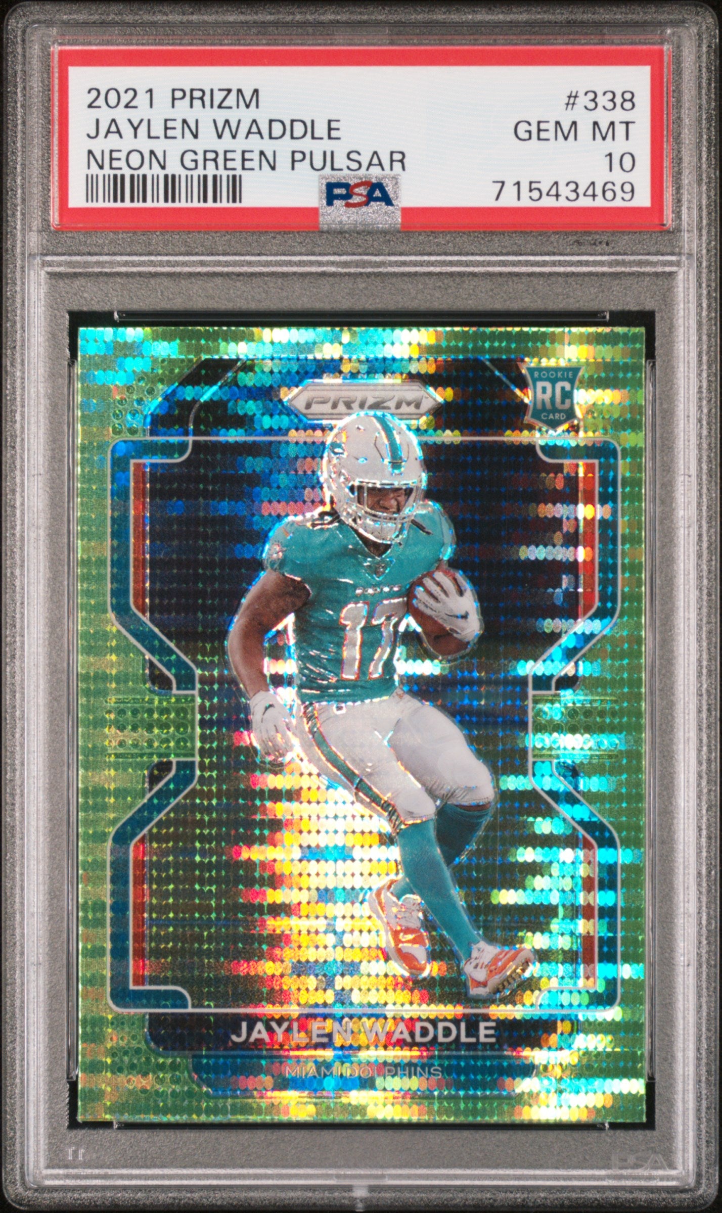 2021 Panini Prizm Neon Green Pulsar Jaylen Waddle #338 PSA 10