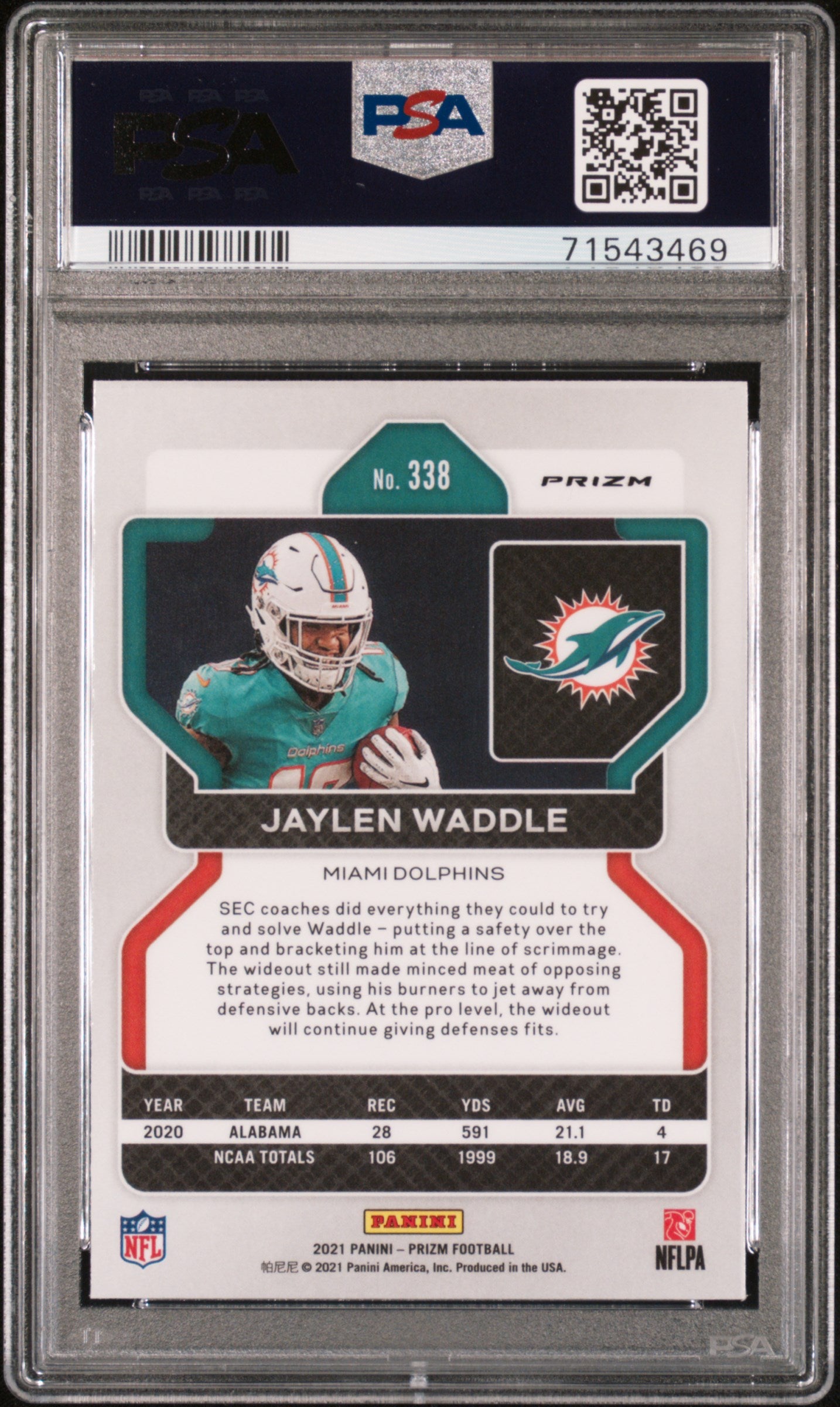2021 Panini Prizm Neon Green Pulsar Jaylen Waddle #338 PSA 10