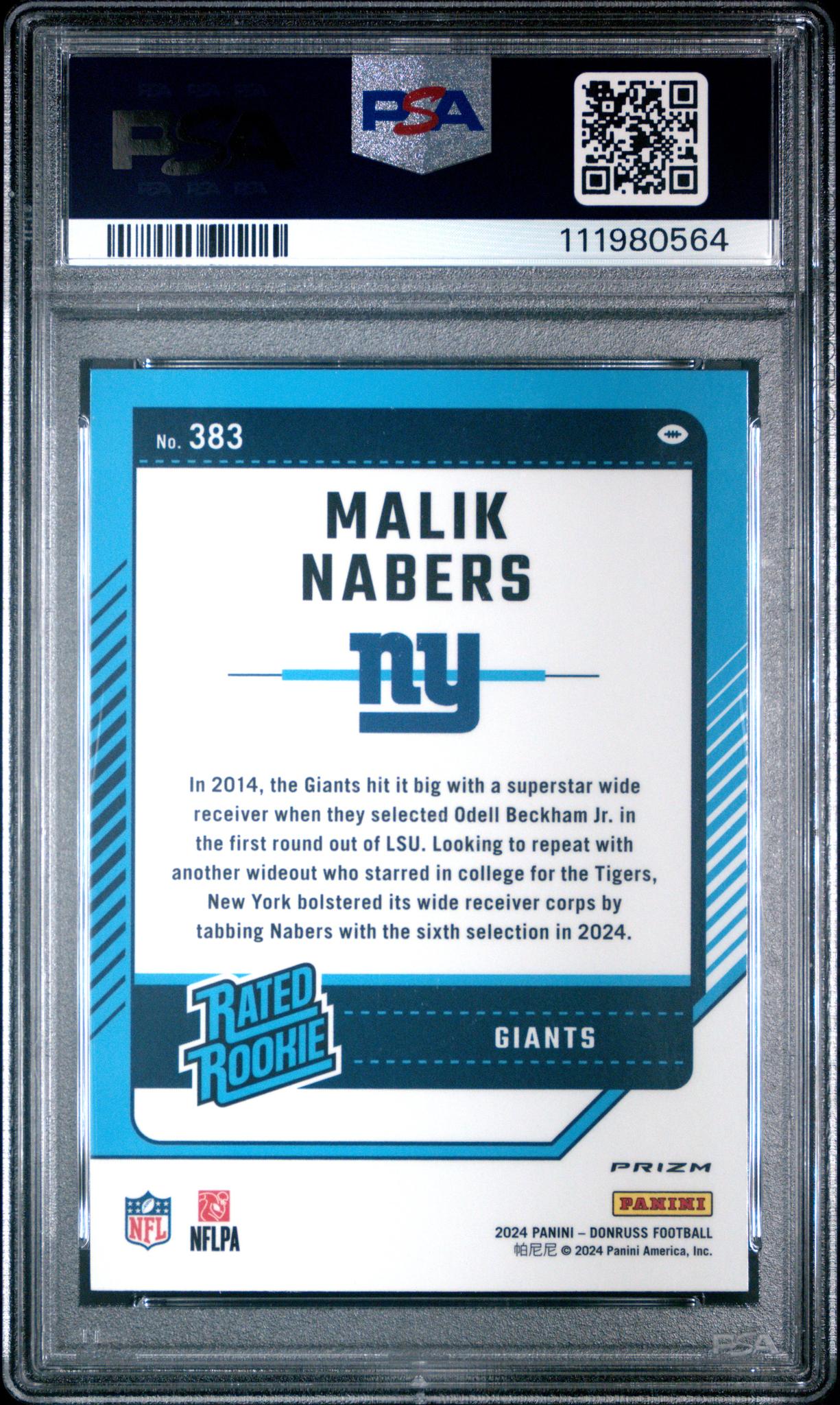 2024 Panini Donruss Optic Preview Red Wave Malik Nabers #383 PSA 10