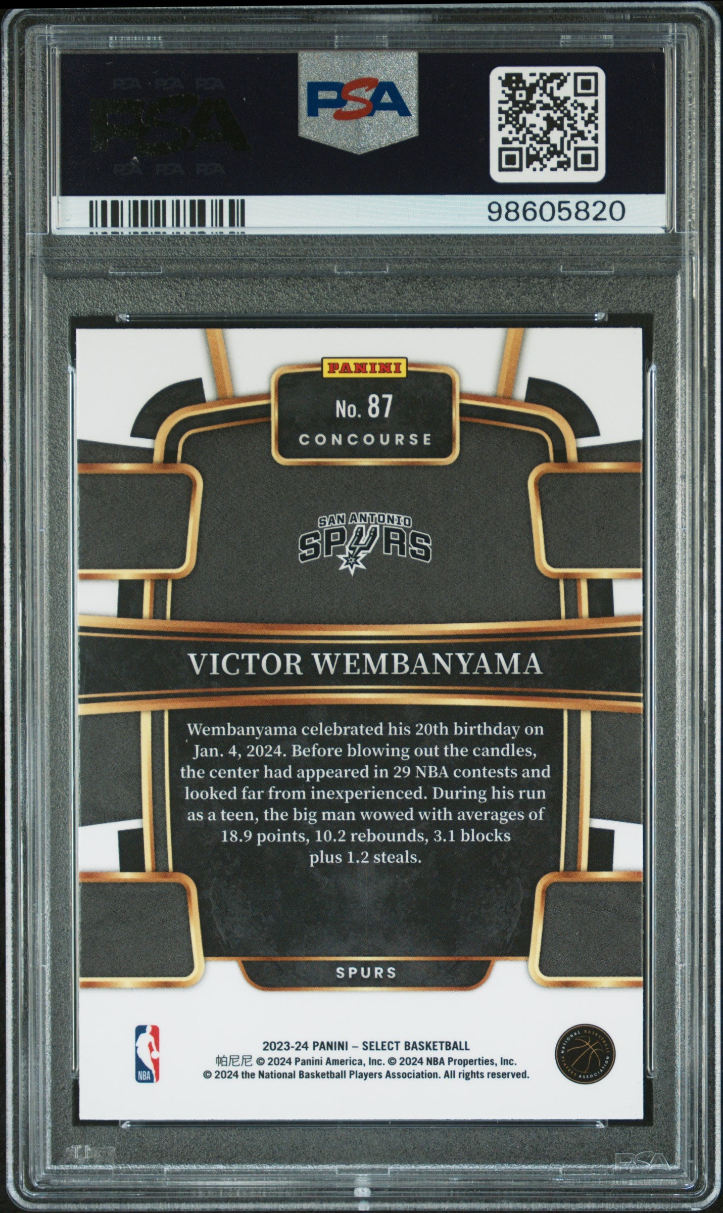 2023 Panini Select Concourse Blue Victor Wembanyama #87 PSA 9