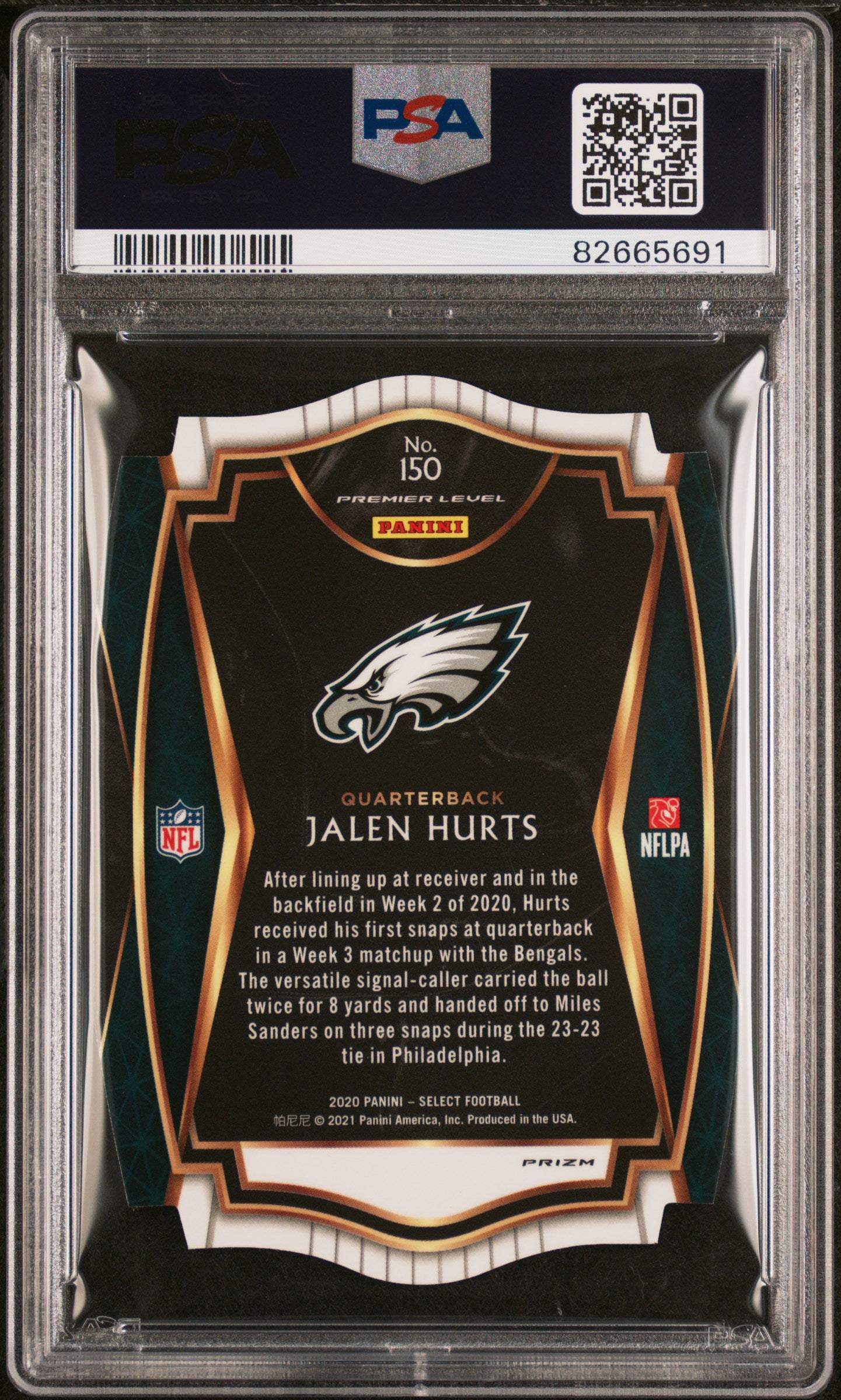 2020 Panini Select Premier Level Die Cut Purple Prizm Jalen Hurts #150 PSA 9