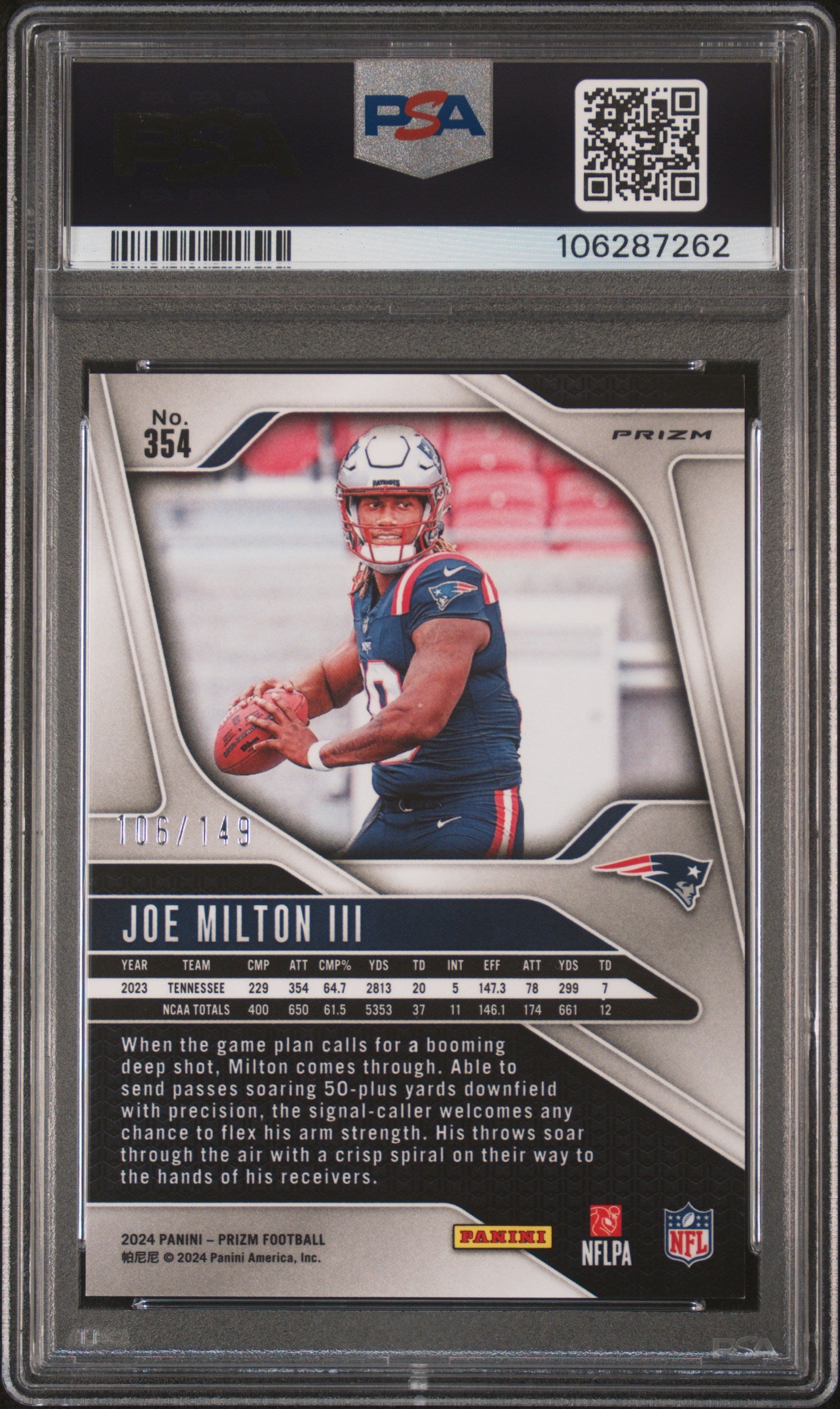 2024 Panini Prizm Red Wave Joe Milton III #354 /149 PSA 9