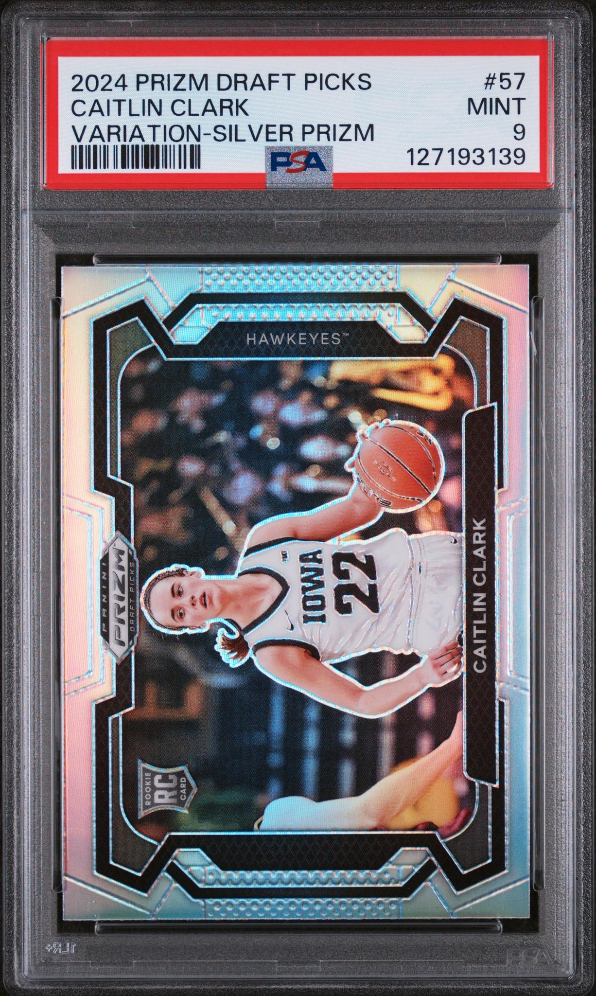 2024 Panini Prizm Draft Picks Variation Silver Prizm Caitlin Clark #57 PSA 9
