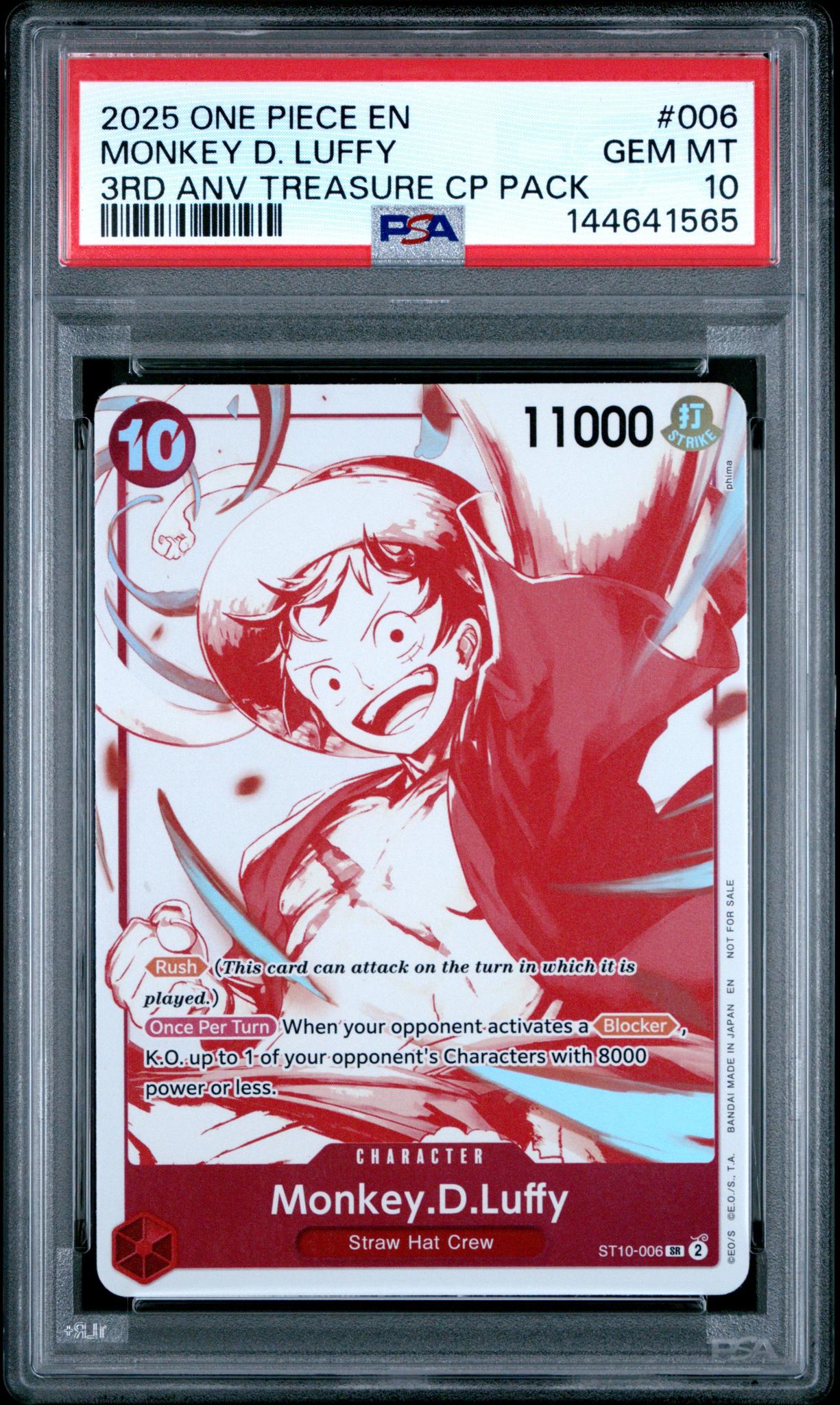 2025 Promotional Cards English 3rd Anniversary Treasure Camp. Monkey D. Luffy #ST10-006 PSA 10