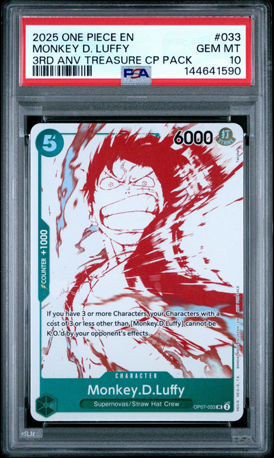 2025 One Piece Monkey D. Luffy #033 3rd Anv Treasure CP Pack PSA 10