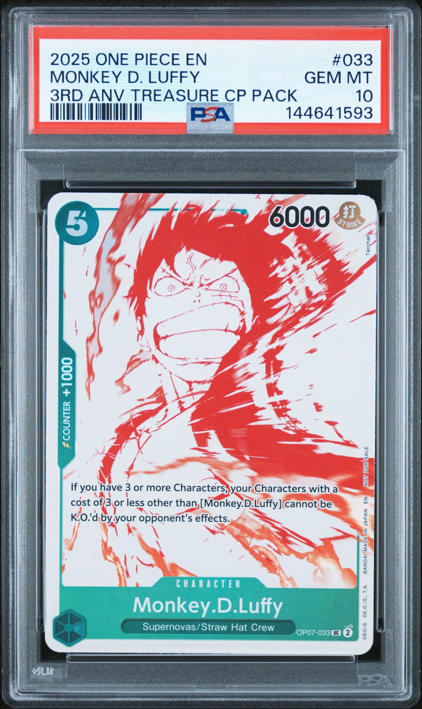 2025 Promotional Cards English 3rd Anniversary Treasure Camp. Monkey D. Luffy #OP07-033 PSA 10