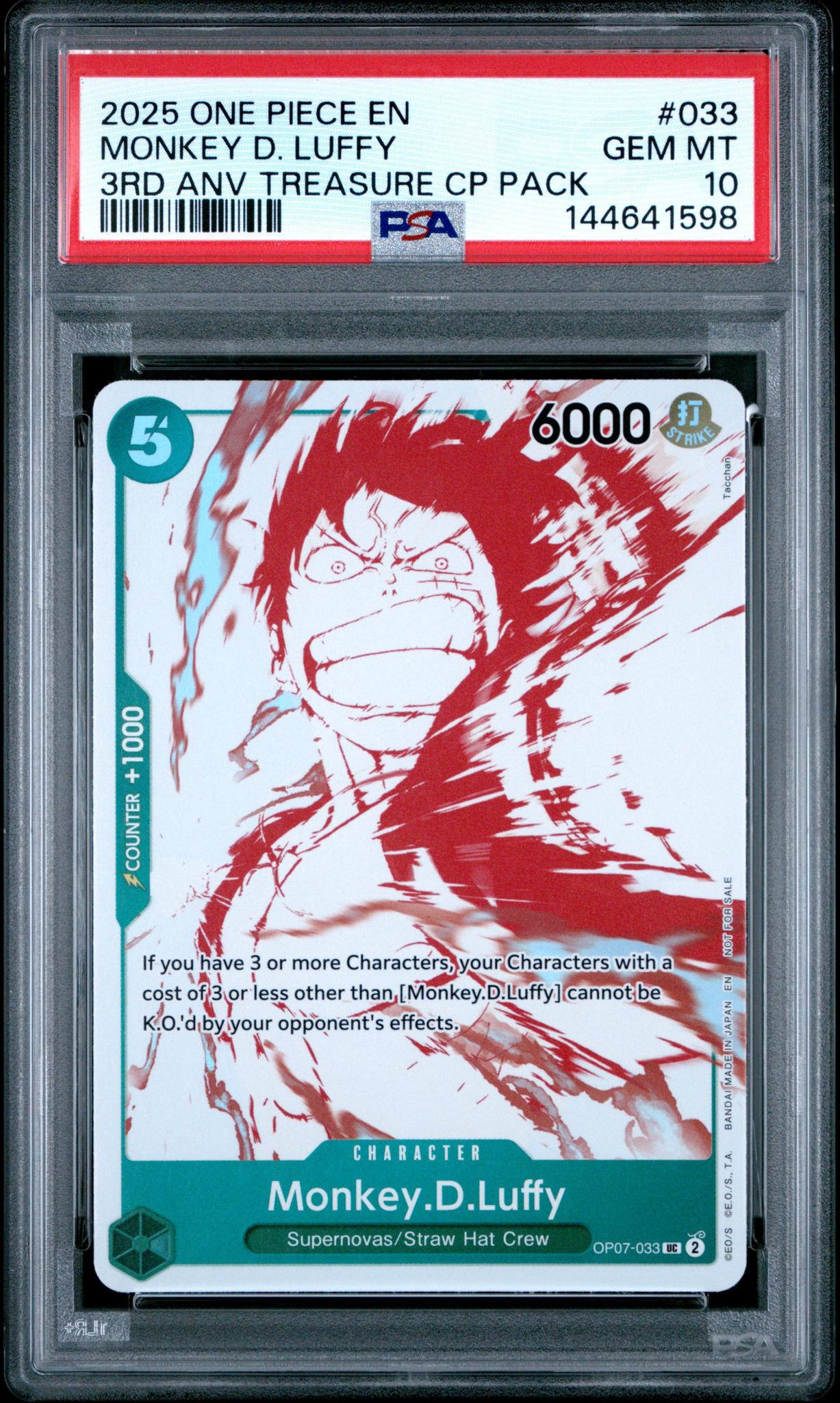 2025 Promotional Cards English 3rd Anniversary Treasure Camp. Monkey D. Luffy #OP07-033 PSA 10