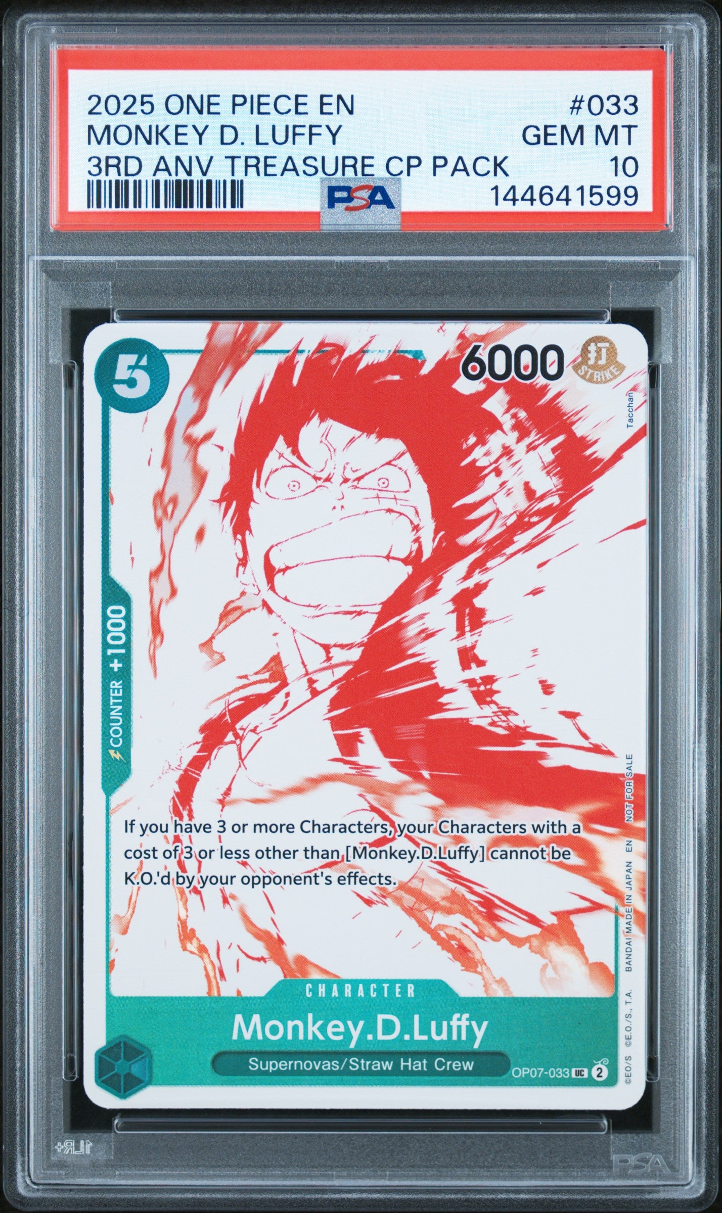 2025 Promotional Cards English 3rd Anniversary Treasure Camp. Monkey D. Luffy #OP07-033 PSA 10