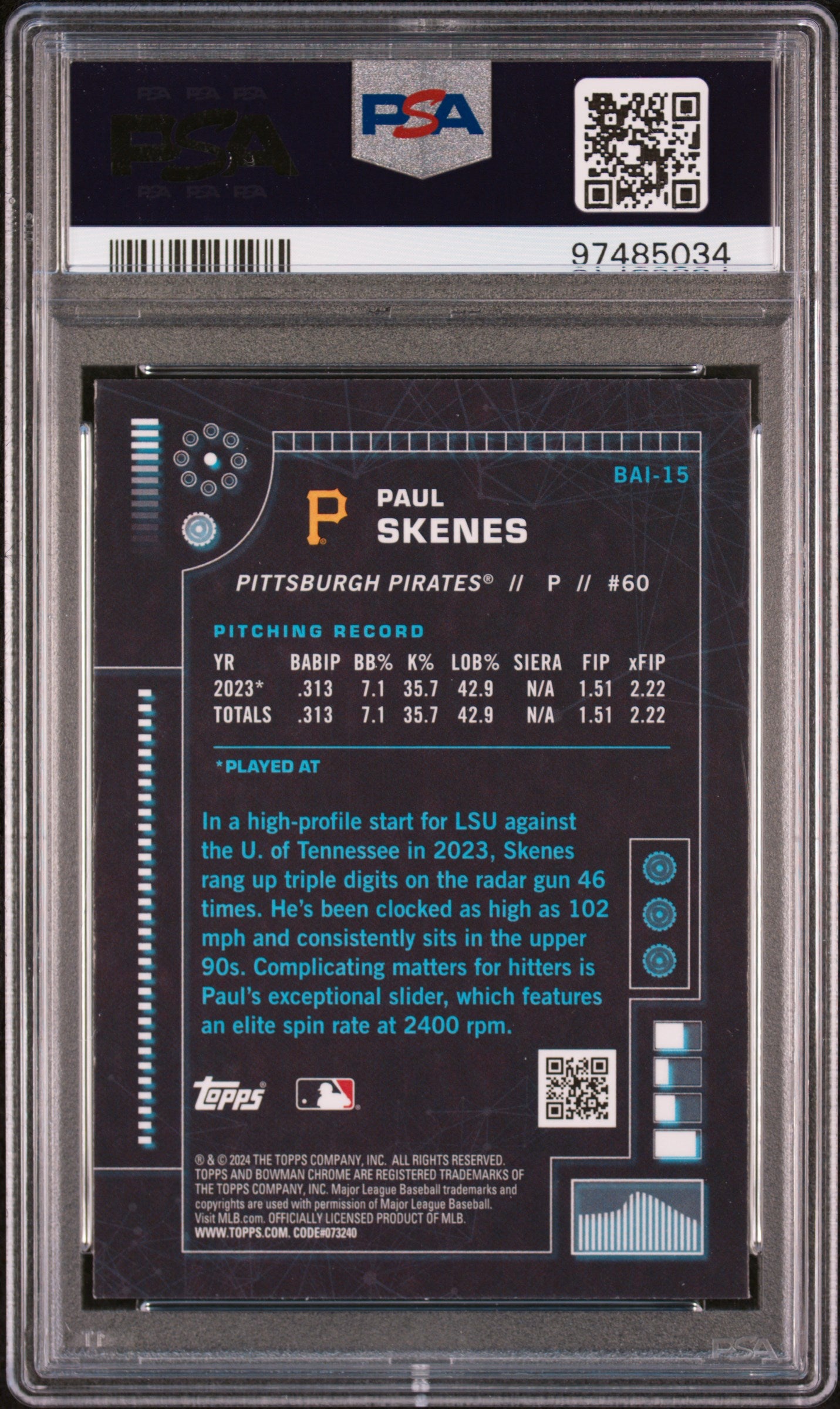 2024 Bowman Chrome Ai Paul Skenes #BAI15 PSA 10