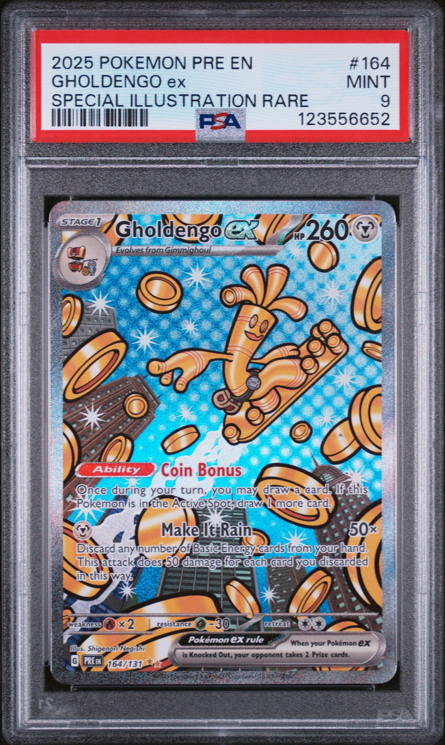 2025 Pokemon Prismatic Evolutions Special Illustration Rare Gholdengo Ex #164 PSA 9