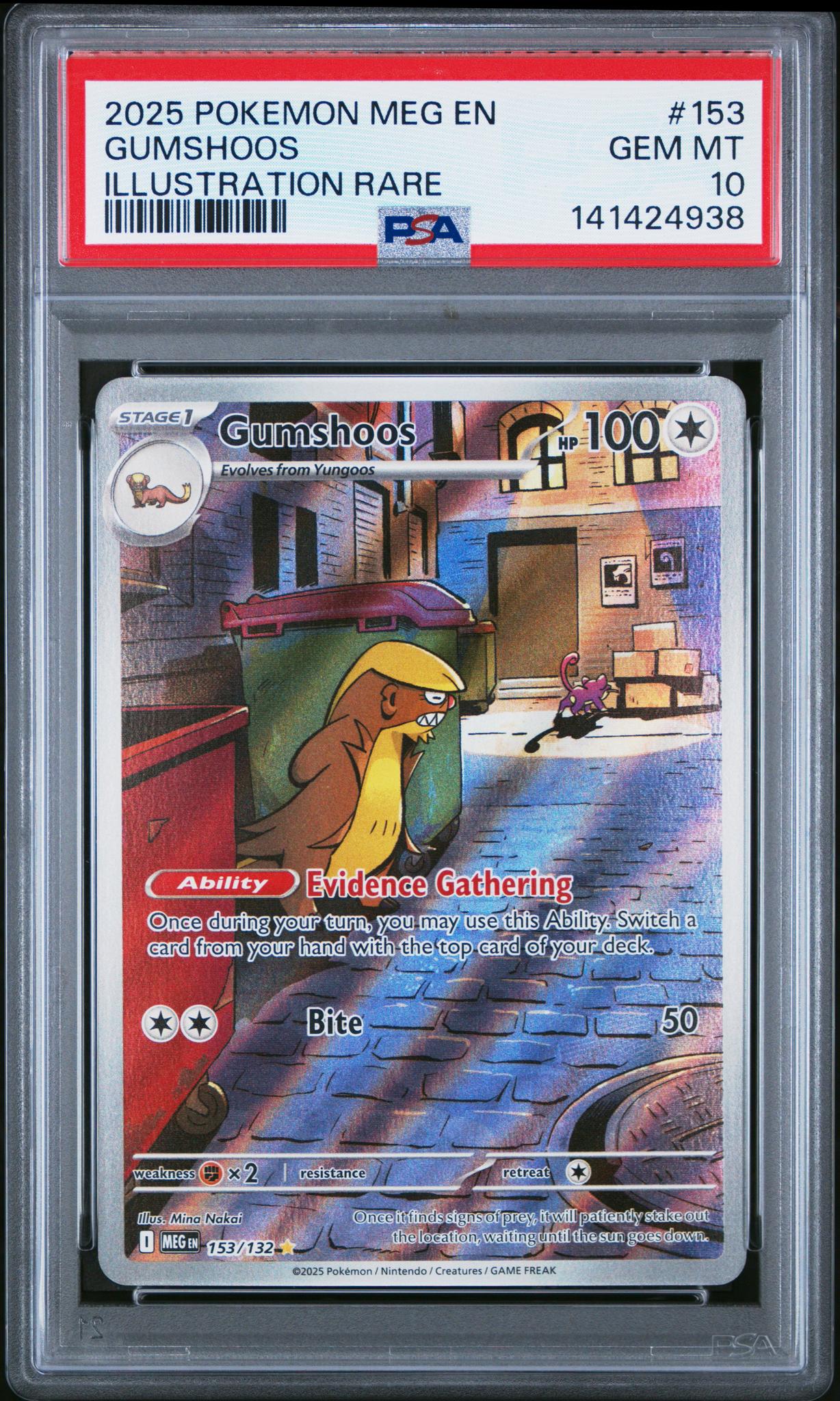 2025 Pokemon Mega Evolution Illustration Rare Gumshoos #153 PSA 10