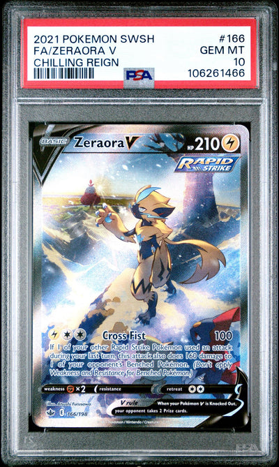 Pokémon SWSH Chilling Reign Zeraora V #166/198 PSA 10