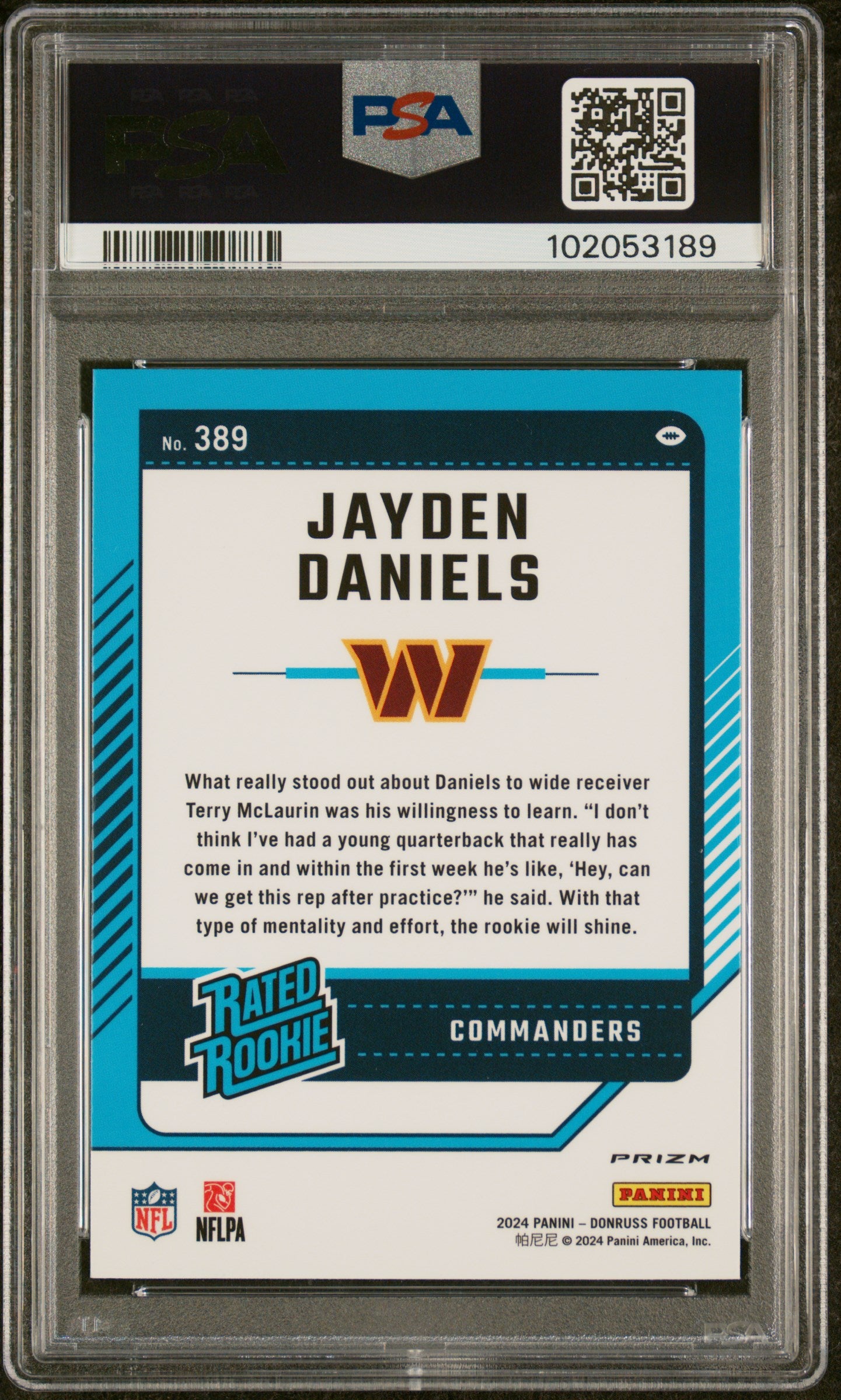 2024 Panini Donruss Rated Rookie Optic Preview Red Pandora Jayden Daniels #389 PSA 9