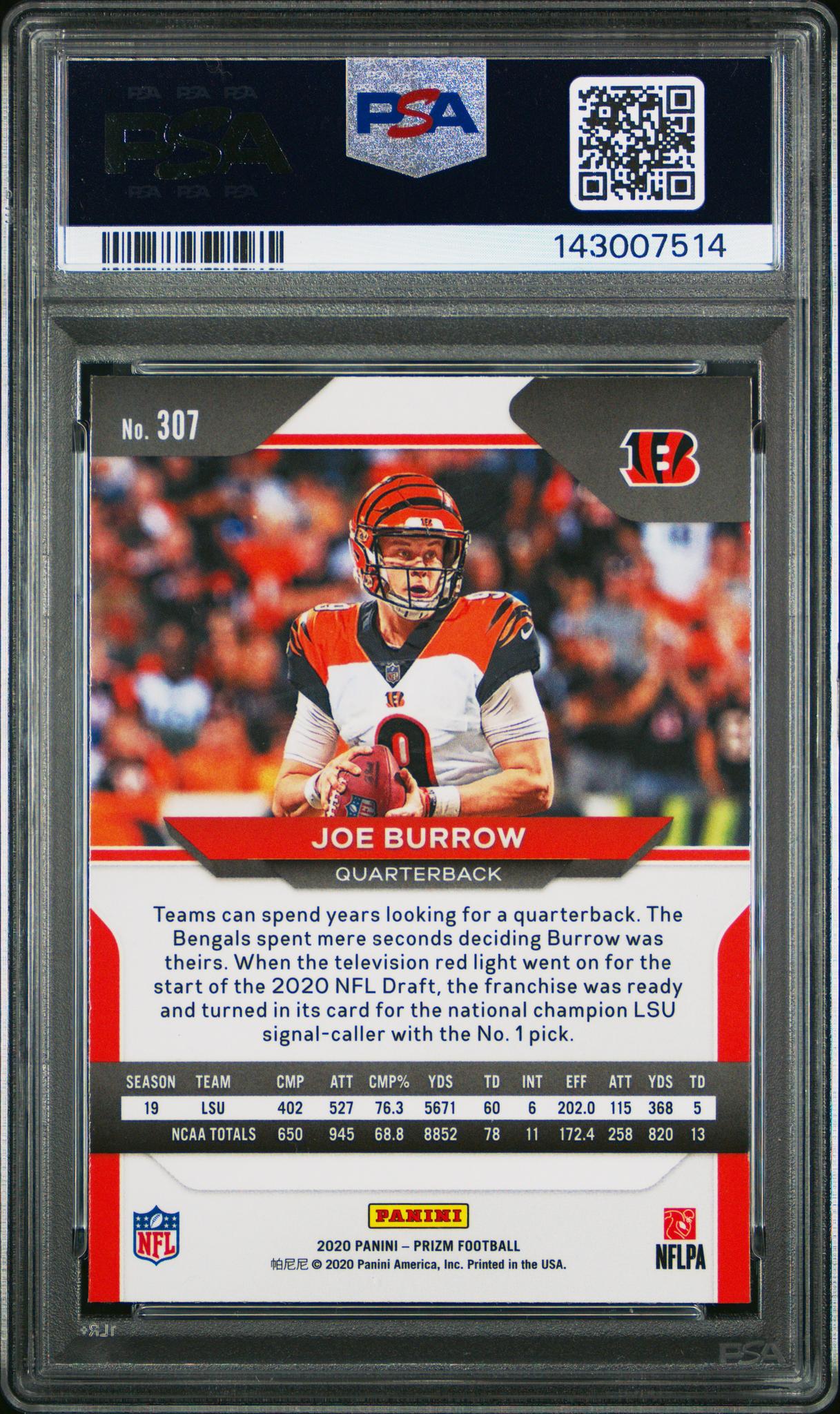2020 Panini Prizm Joe Burrow #307 PSA 10