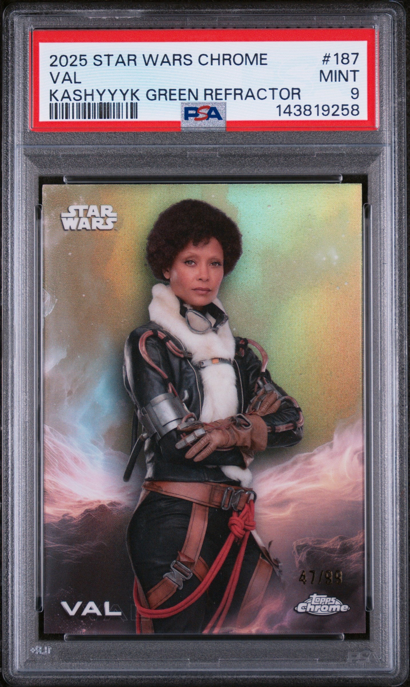 2025 Topps Chrome Star Wars Kashyyyk Green Refractor Val #187 /99 PSA 9