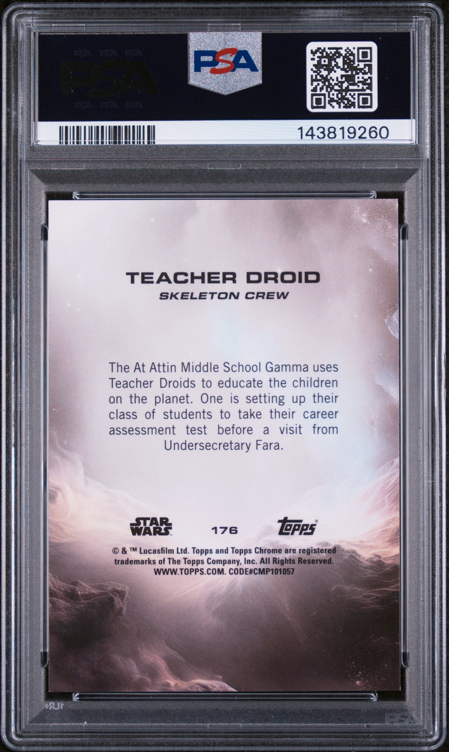 2025 Topps Chrome Star Wars Skywalker Blue Refractor Teacher Droid #176 PSA 9