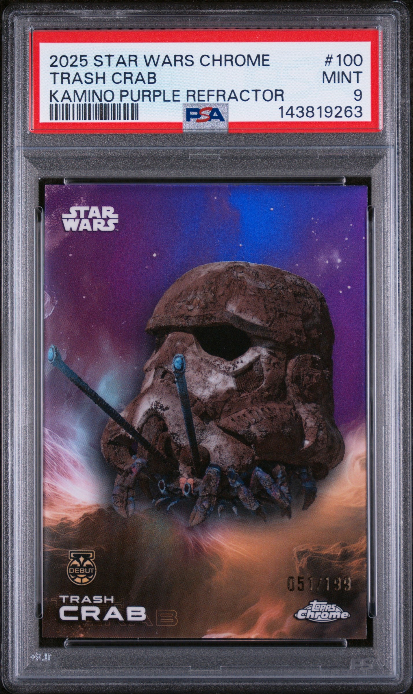 2025 Topps Chrome Star Wars Kamino Purple Refractor Trash Crab #100 /199 PSA 9
