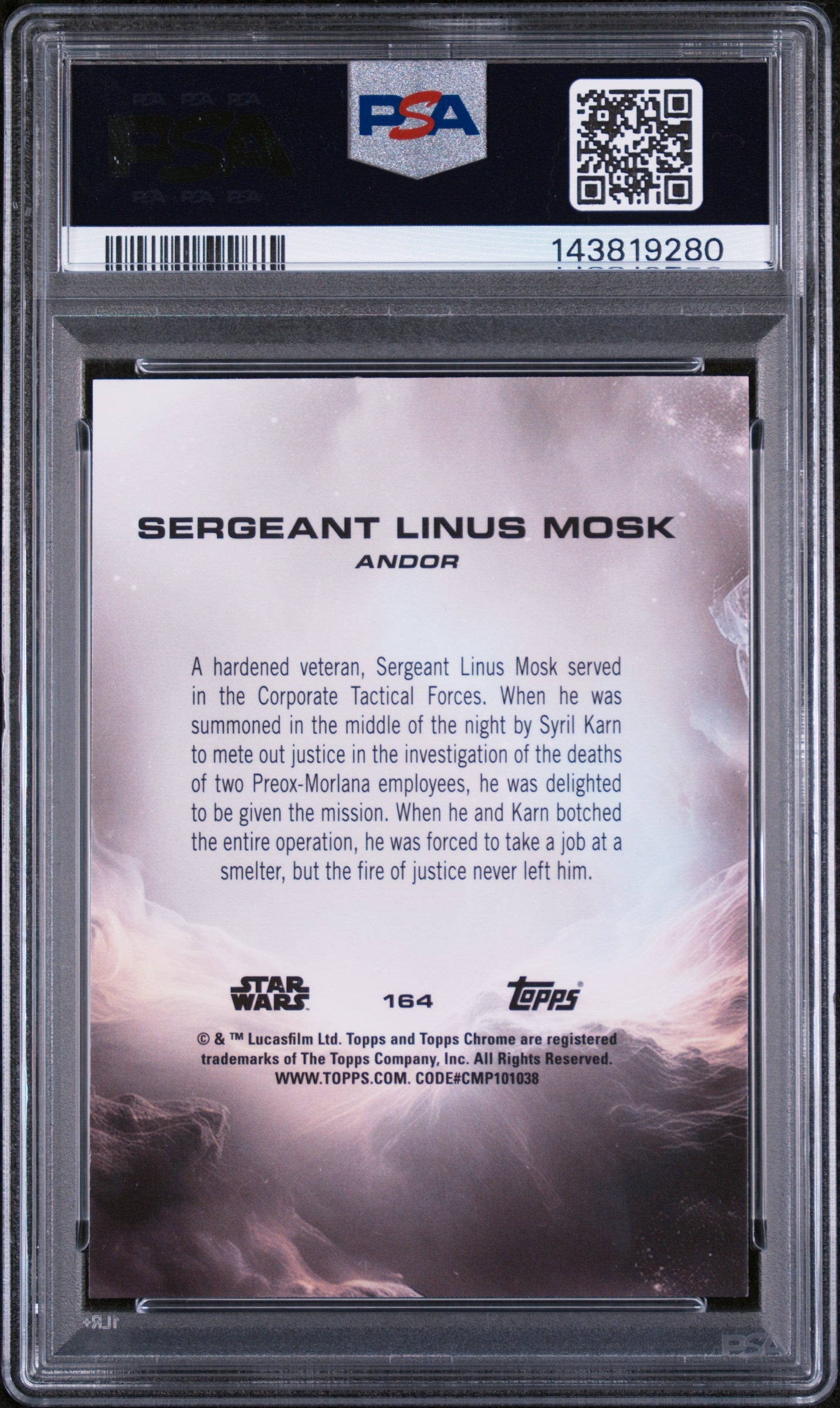 2025 Topps Chrome Star Wars Kamino Purple Refractor Sergeant Linus Mosk #164 /193 PSA 9