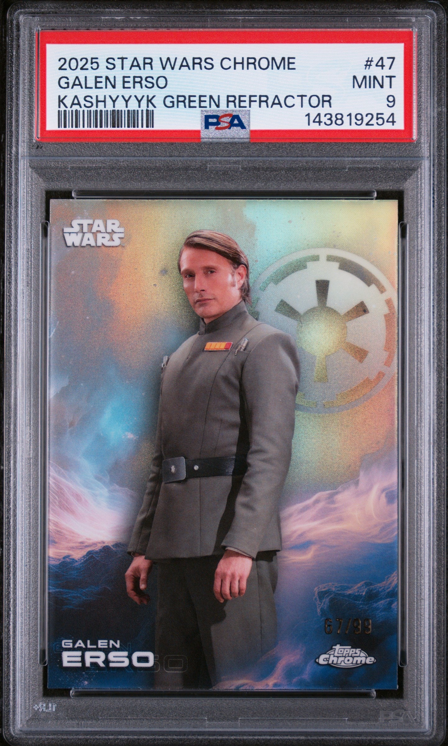 2025 Topps Chrome Star Wars Kashyyyk Green Refractor Galen Erso #47 /99 PSA 9